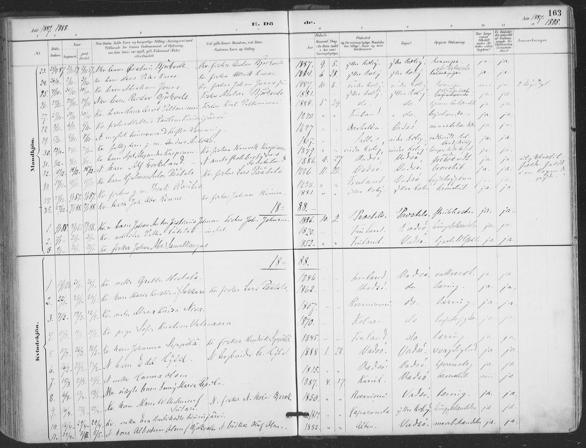Vadsø sokneprestkontor, SATØ/S-1325/H/Ha/L0006kirke: Parish register (official) no. 6, 1885-1895, p. 163