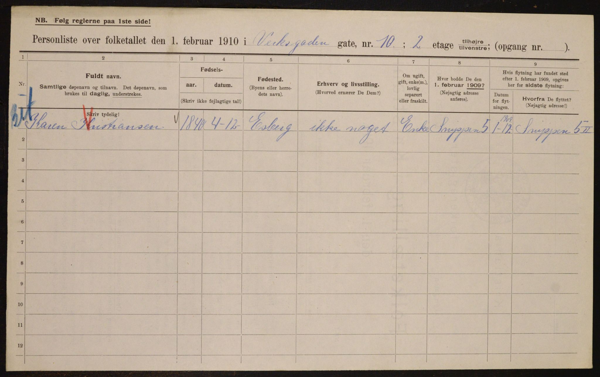 OBA, Municipal Census 1910 for Kristiania, 1910, p. 115586