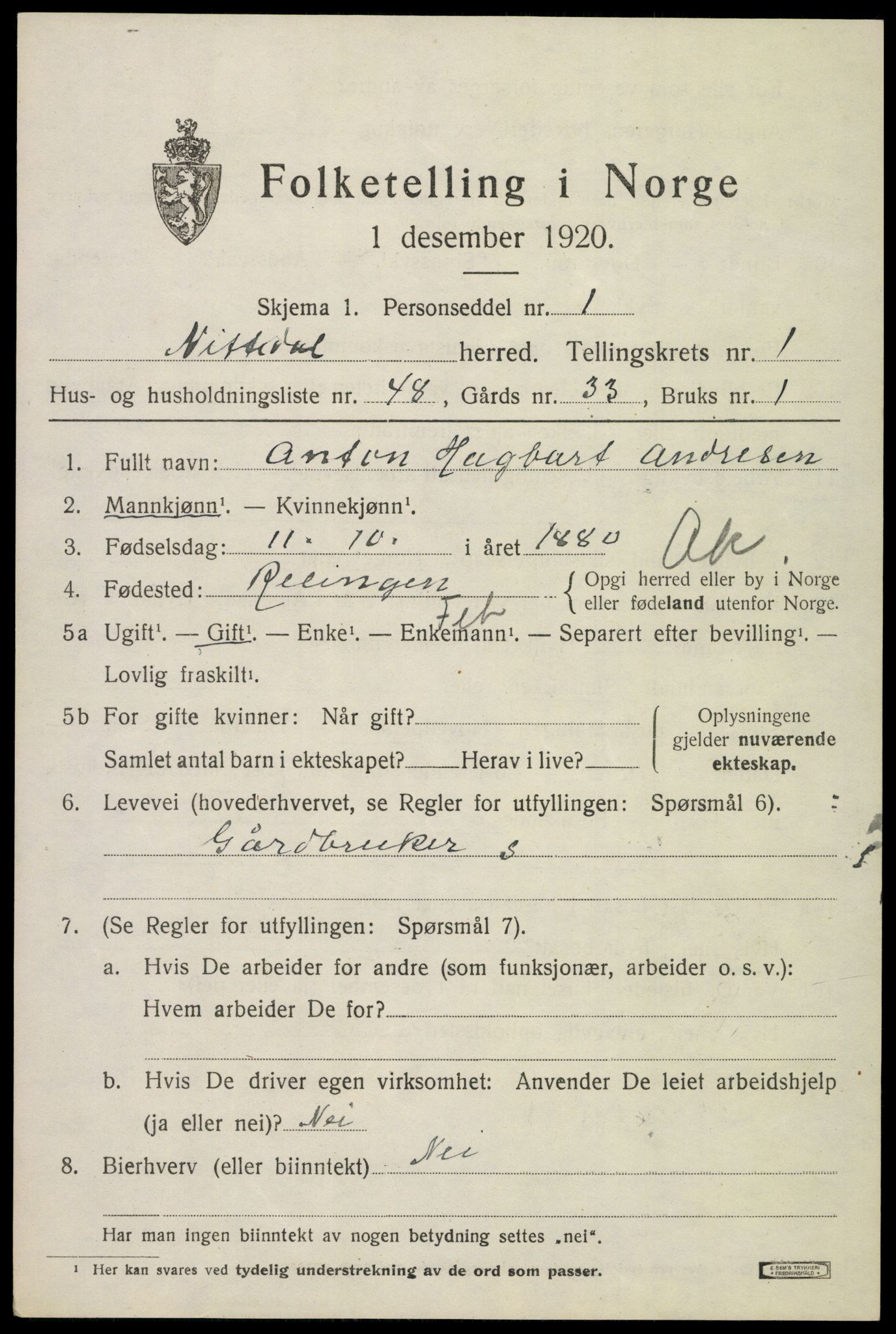 SAO, 1920 census for Nittedal, 1920, p. 1772