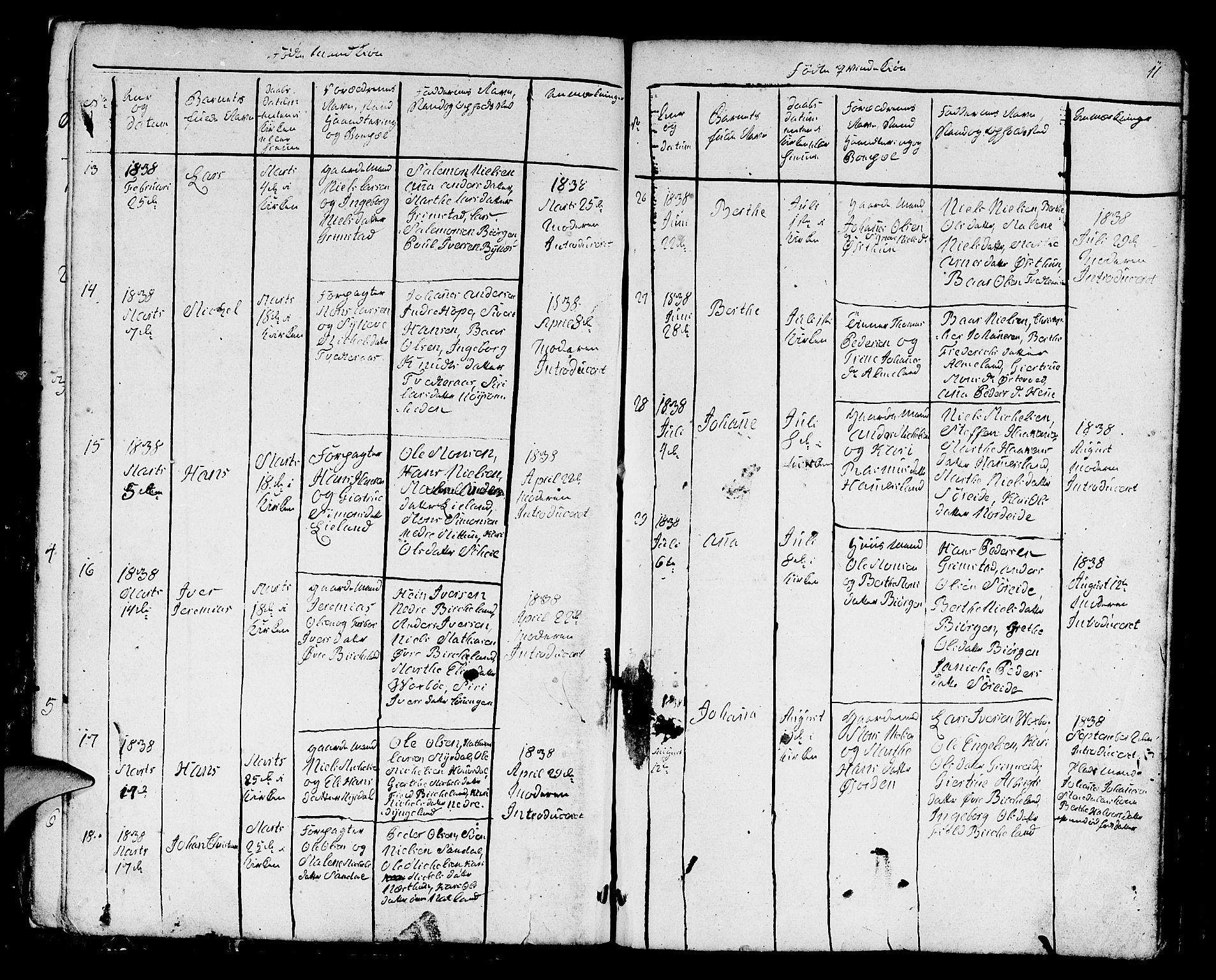 Fana Sokneprestembete, AV/SAB-A-75101/H/Hab/Habb/L0001: Parish register (copy) no. B 1, 1837-1855, p. 11