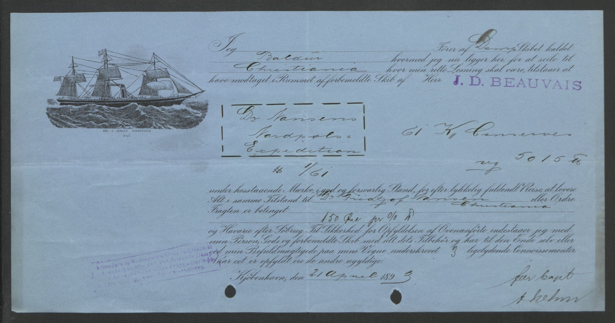 Arbeidskomitéen for Fridtjof Nansens polarekspedisjon, AV/RA-PA-0061/D/L0004: Innk. brev og telegrammer vedr. proviant og utrustning, 1892-1893, p. 607