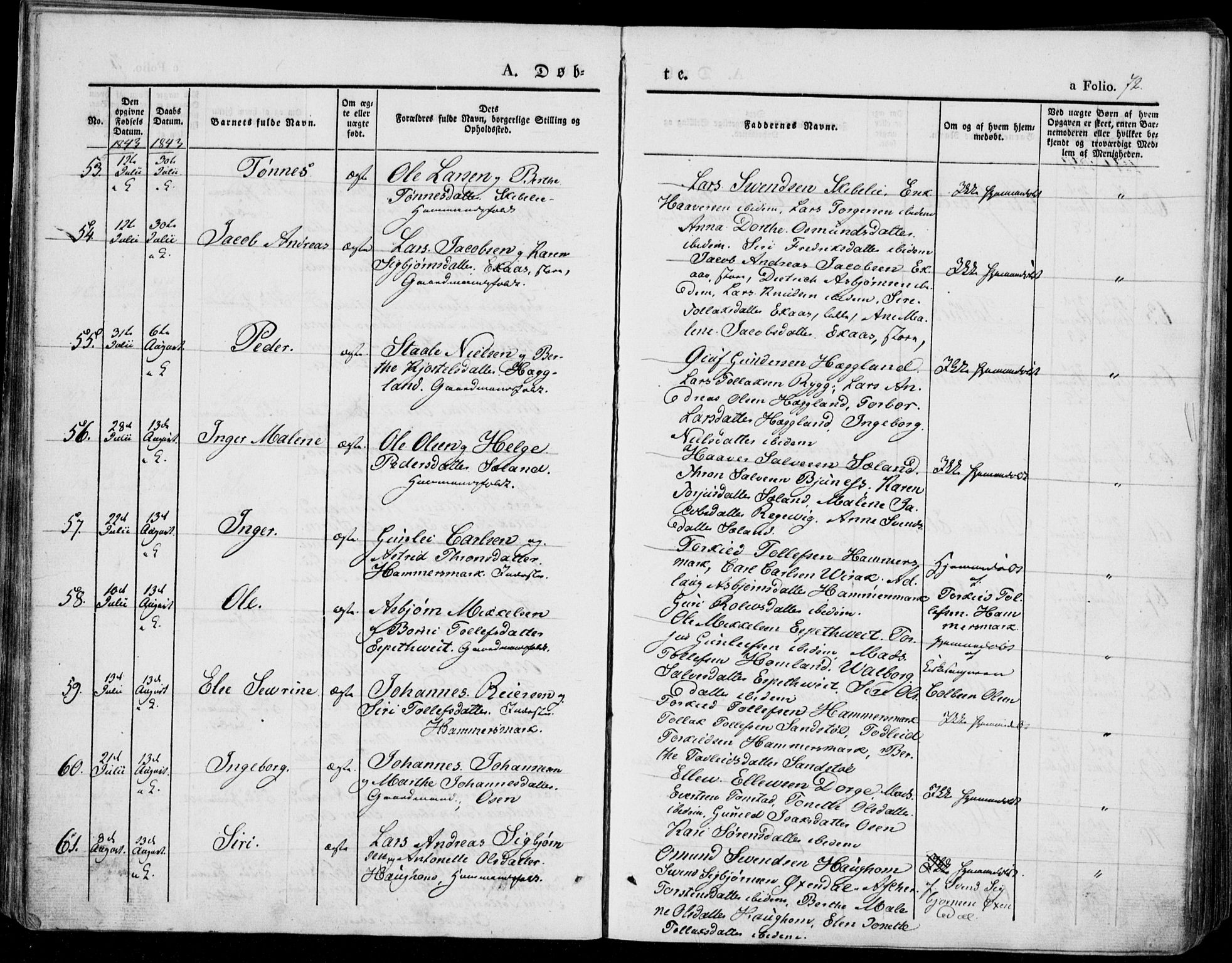 Bakke sokneprestkontor, AV/SAK-1111-0002/F/Fa/Faa/L0004: Parish register (official) no. A 4, 1834-1846, p. 72