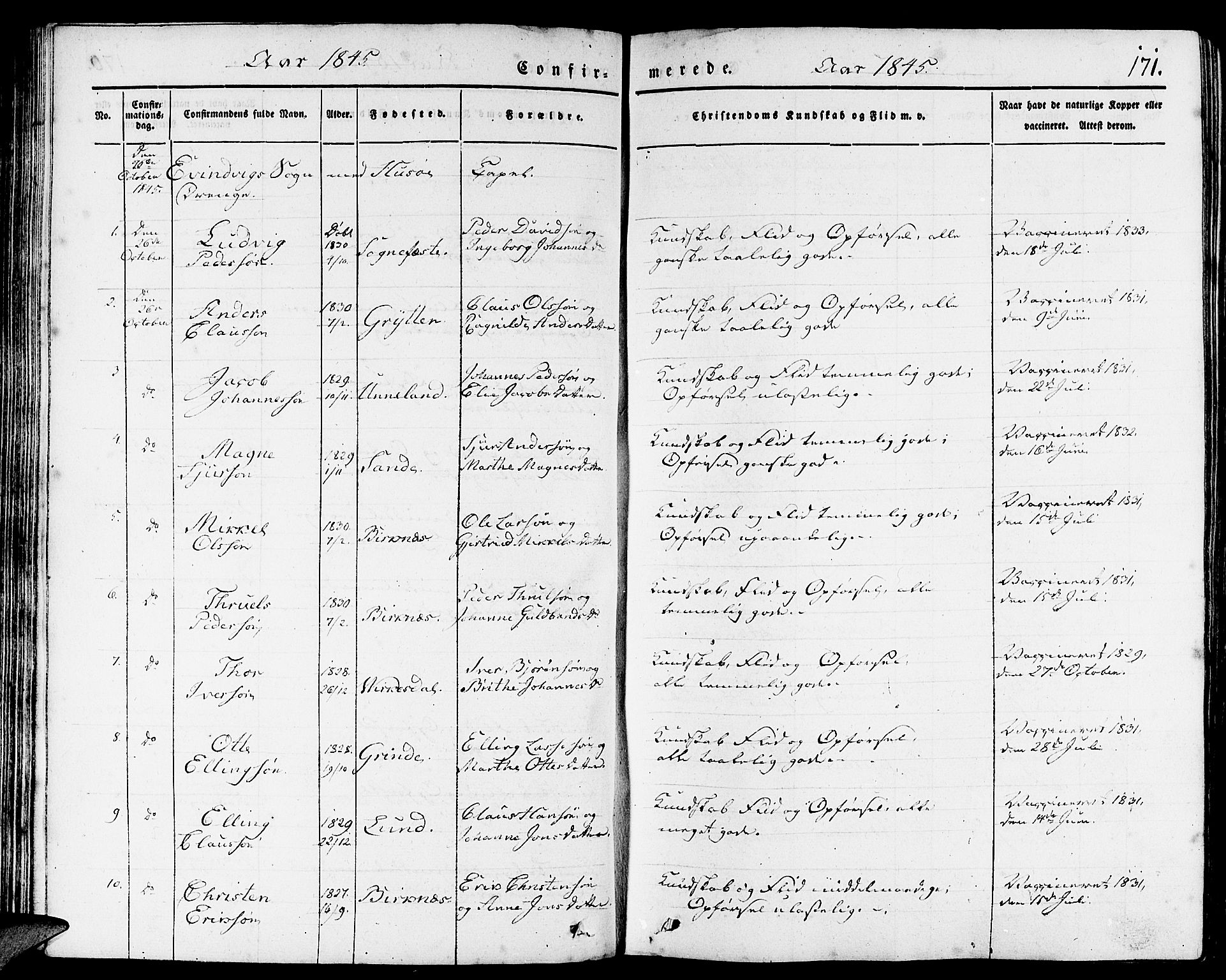 Gulen sokneprestembete, AV/SAB-A-80201/H/Haa/Haaa/L0020: Parish register (official) no. A 20, 1837-1847, p. 171