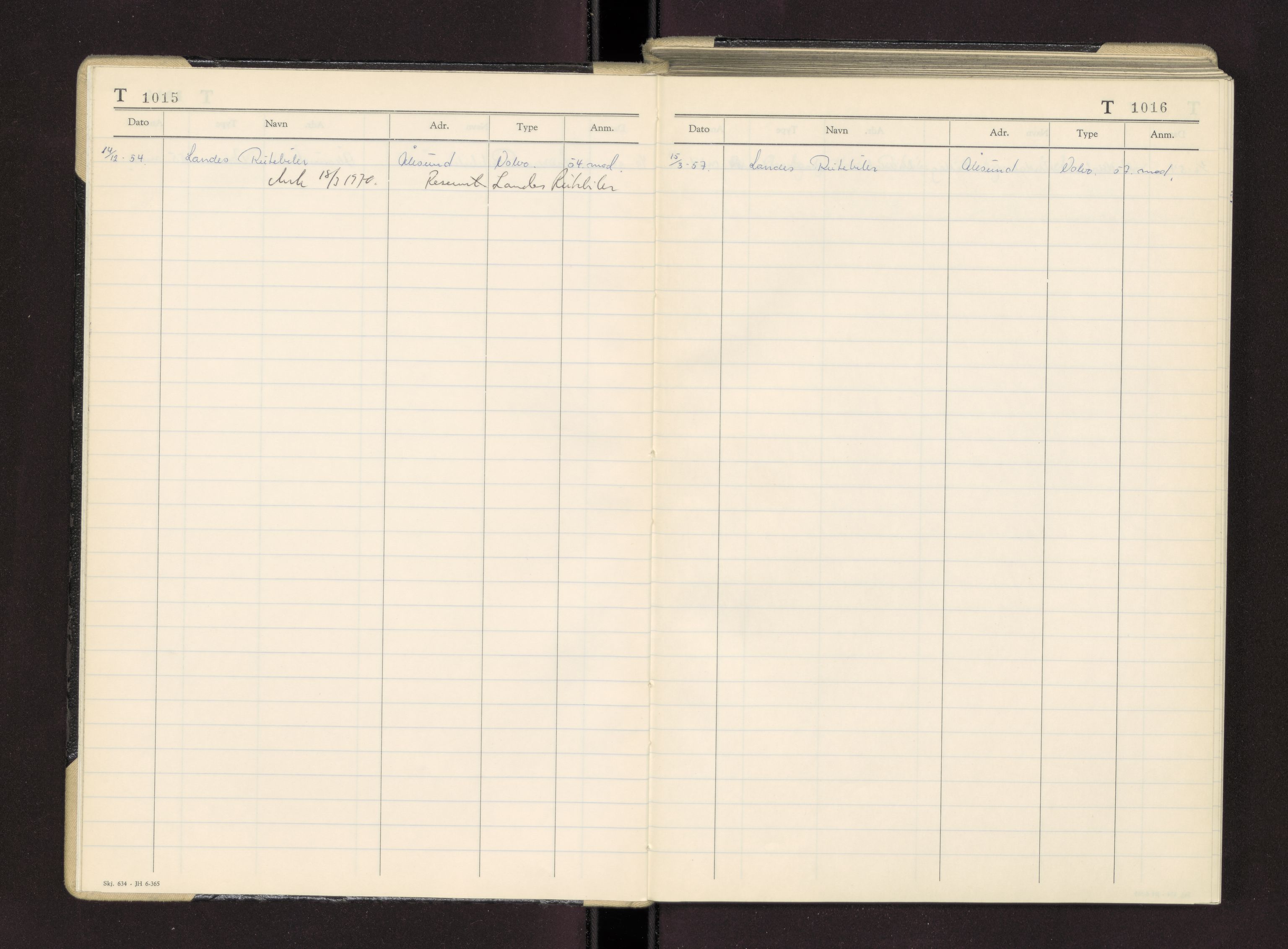 Møre og Romsdal vegkontor - Ålesund trafikkstasjon, AV/SAT-A-4099/F/Fc/L0003: Bilregister; T 1000 - T 1499, 1940-1970