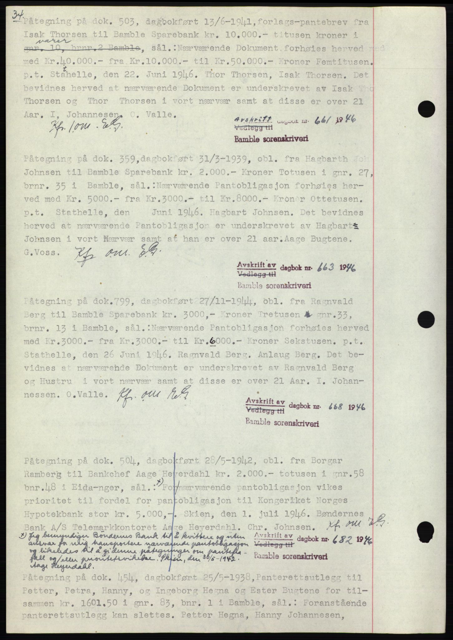 Bamble sorenskriveri, AV/SAKO-A-214/G/Ga/Gai/L0002: Mortgage book no. C-2, 1939-1951, Diary no: : 661/1946