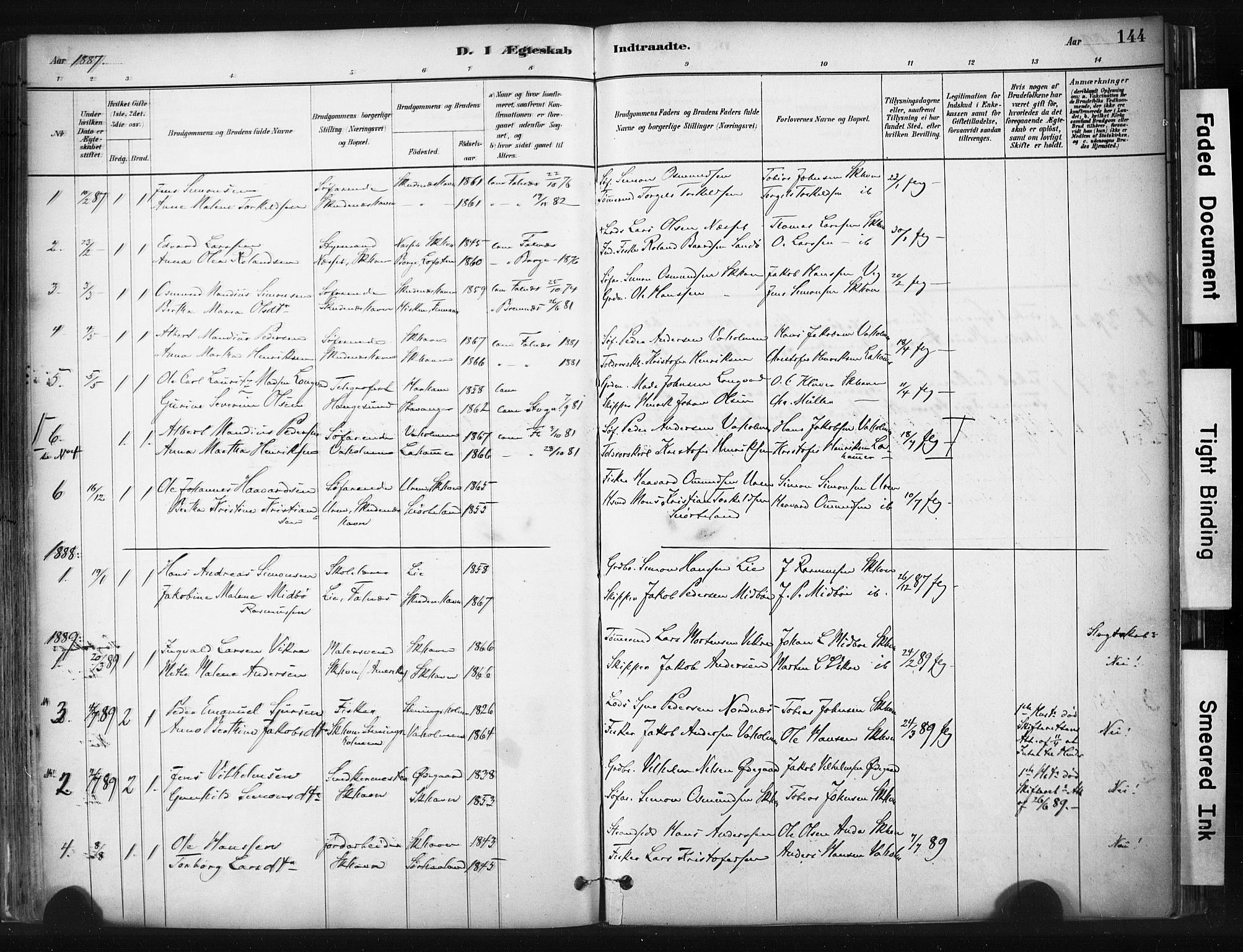 Skudenes sokneprestkontor, AV/SAST-A -101849/H/Ha/Haa/L0008: Parish register (official) no. A 5, 1882-1912, p. 144