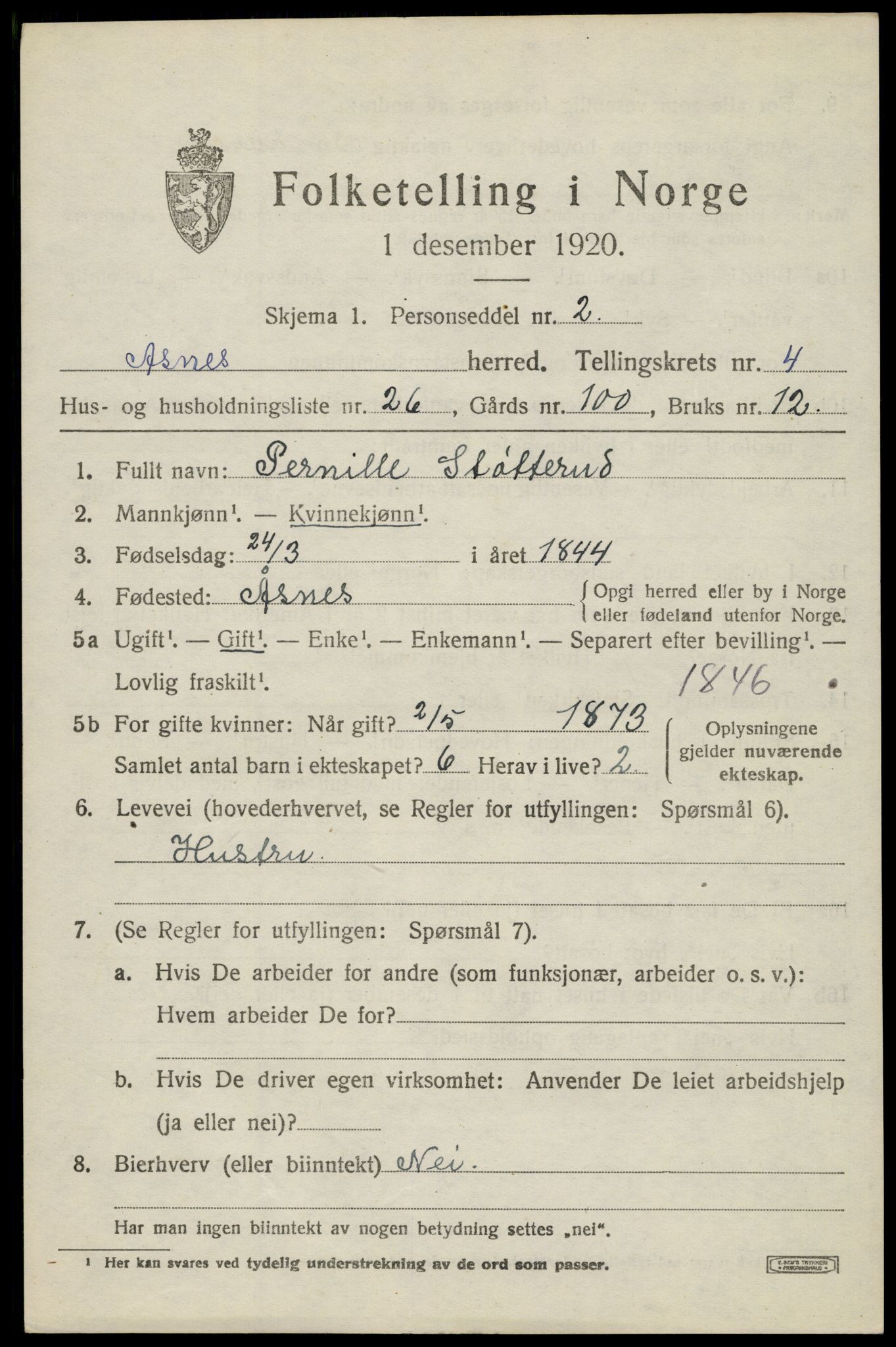 SAH, 1920 census for Åsnes, 1920, p. 5038