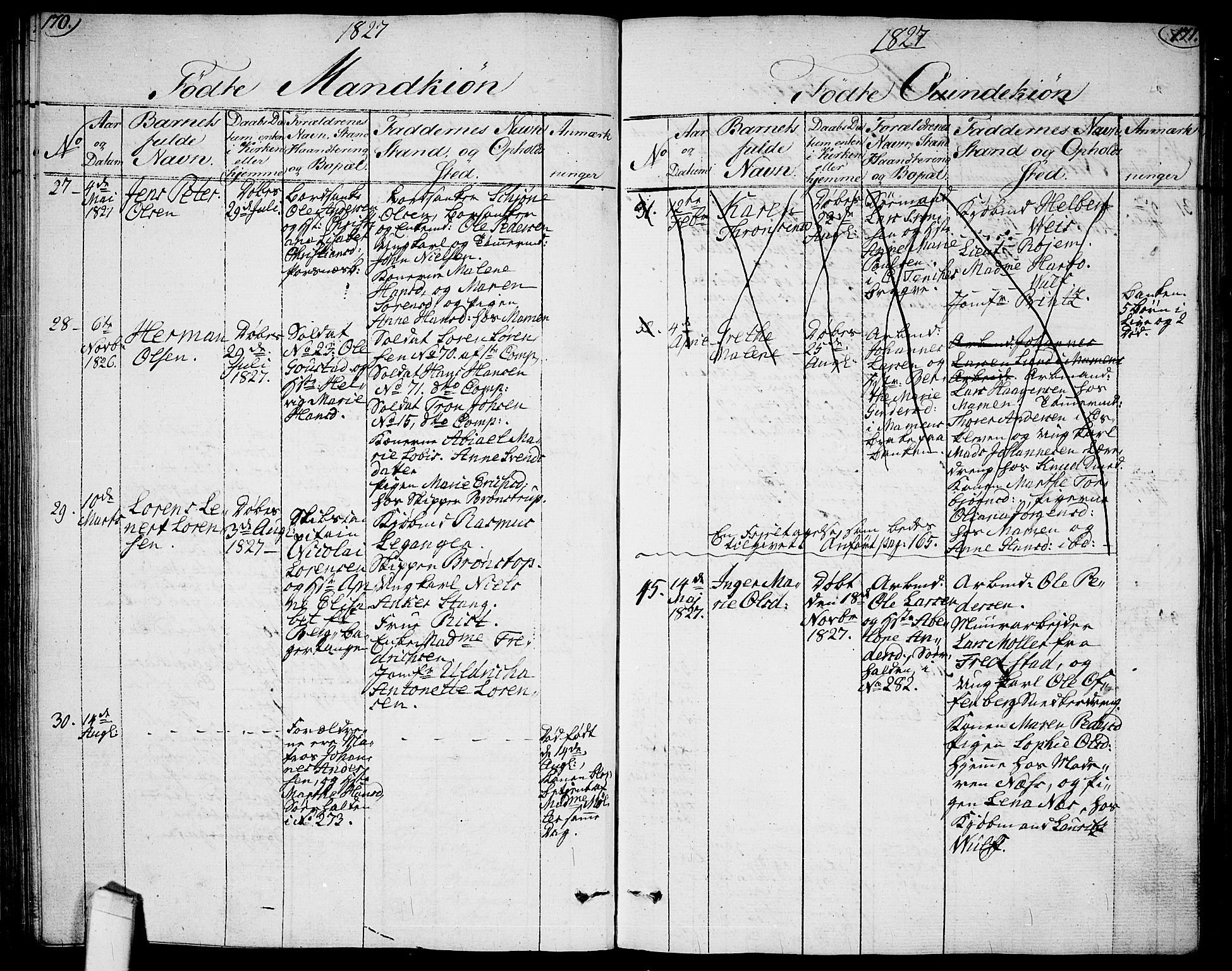 Halden prestekontor Kirkebøker, AV/SAO-A-10909/G/Ga/L0002: Parish register (copy) no. 2, 1821-1834, p. 170-171