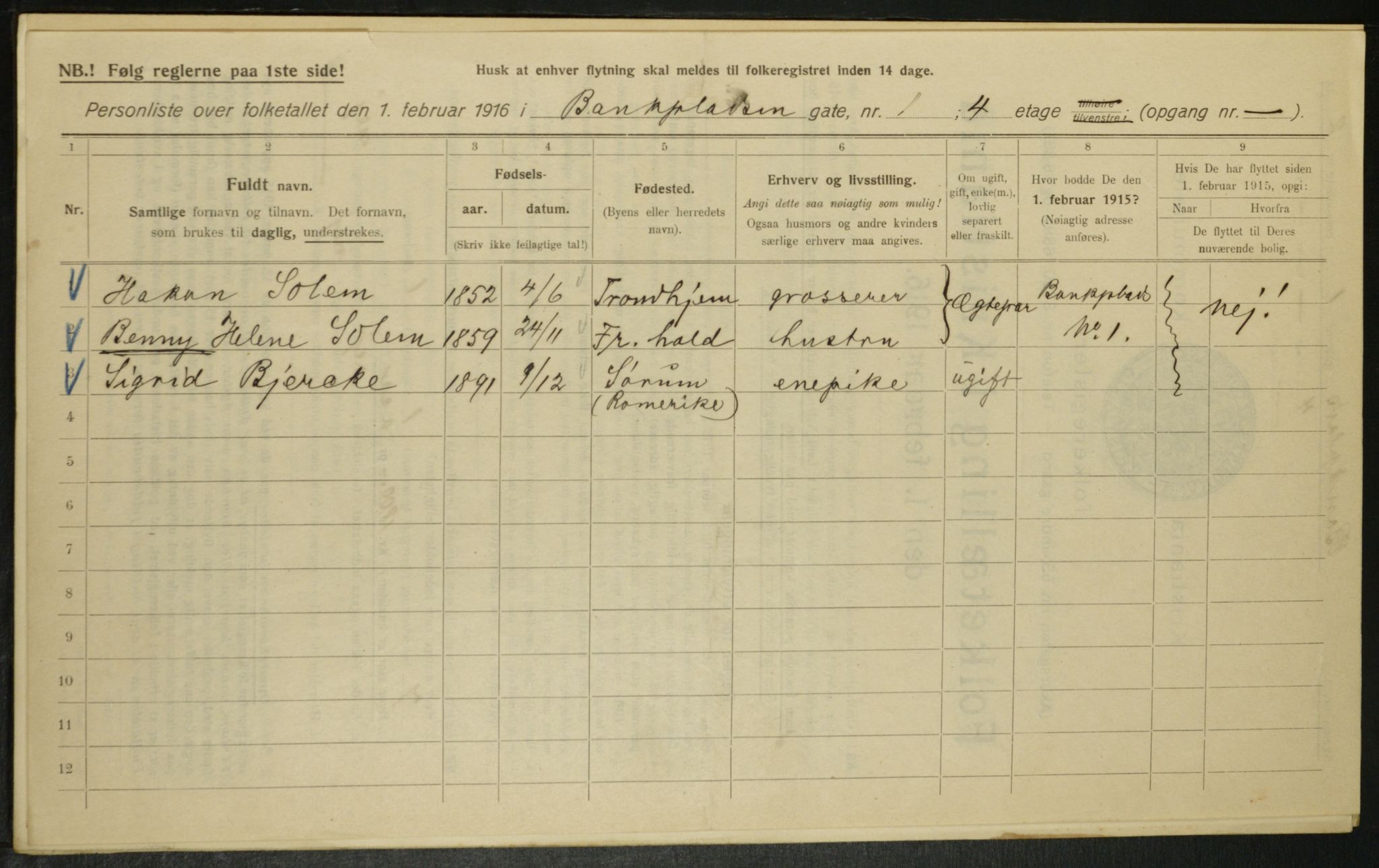 OBA, Municipal Census 1916 for Kristiania, 1916, p. 3414