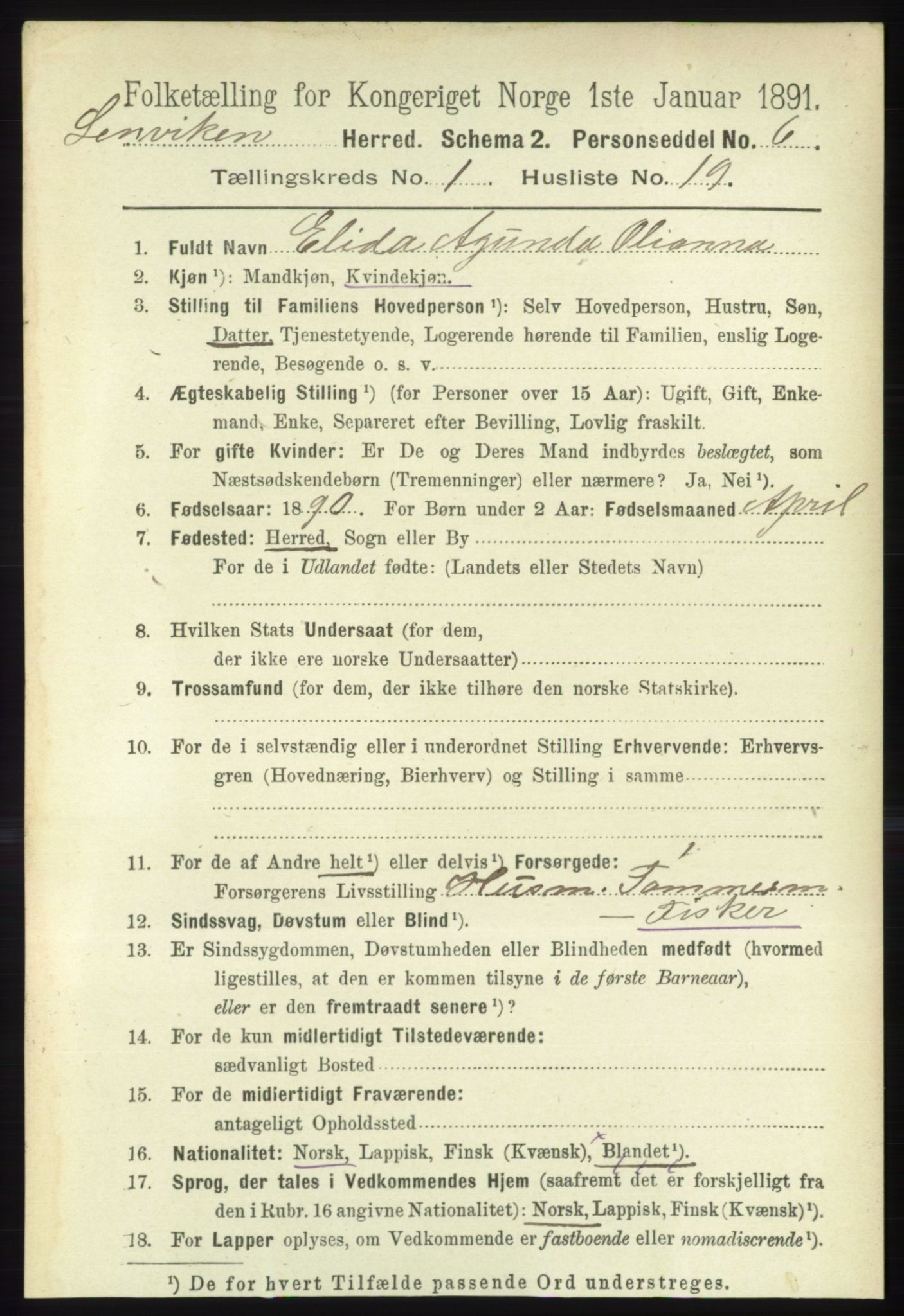 RA, 1891 census for 1931 Lenvik, 1891, p. 237