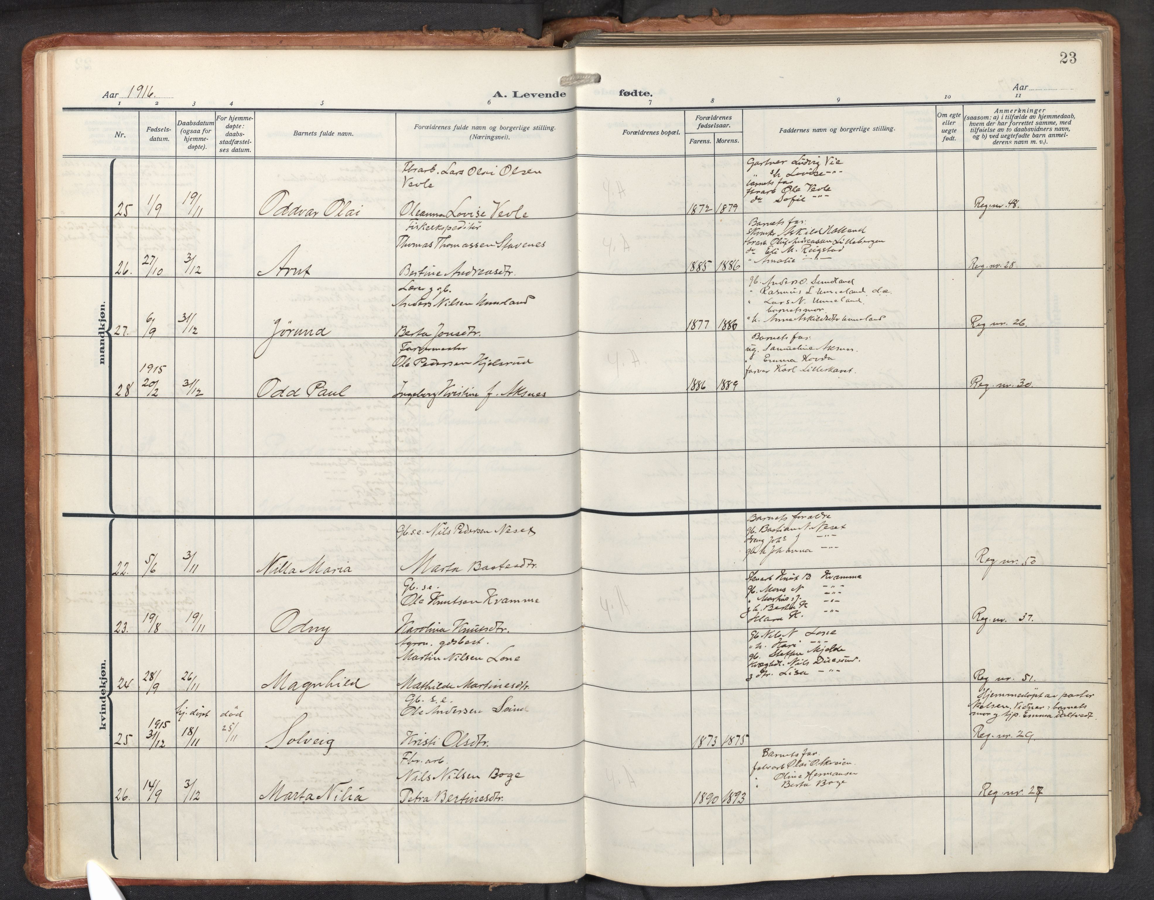 Haus sokneprestembete, AV/SAB-A-75601/H/Haa: Parish register (official) no. D 3, 1912-1927, p. 23