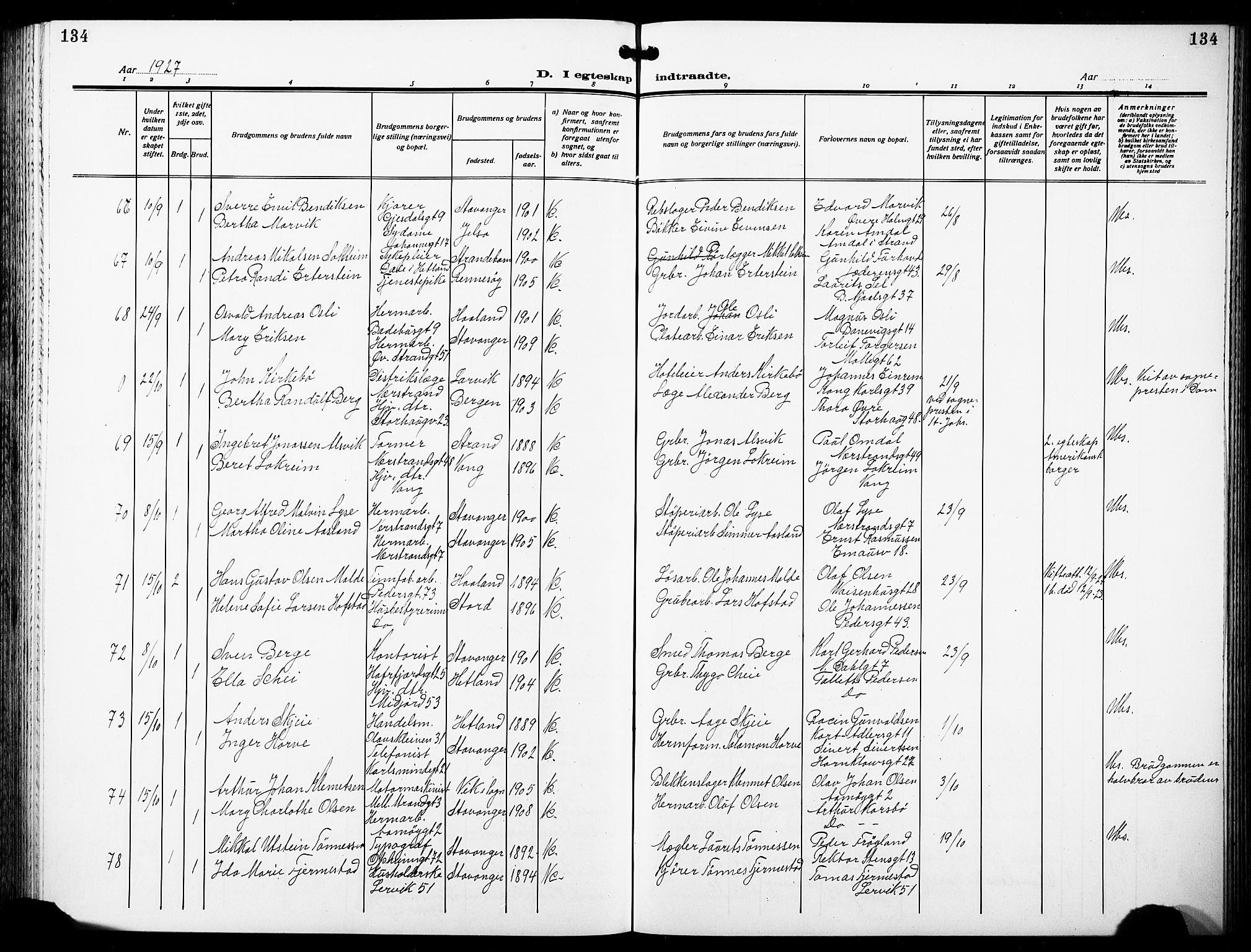 St. Johannes sokneprestkontor, AV/SAST-A-101814/001/30/30BB/L0007: Parish register (copy) no. B 7, 1917-1932, p. 134