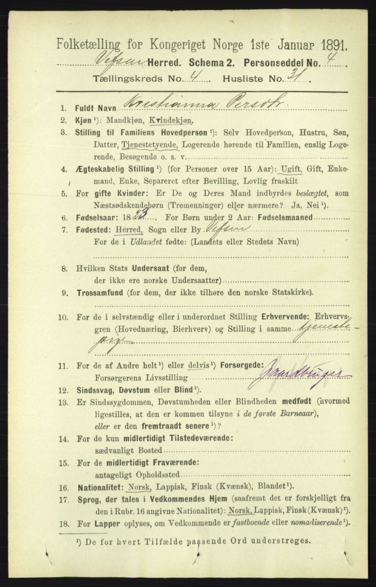 RA, 1891 census for 1824 Vefsn, 1891, p. 1840