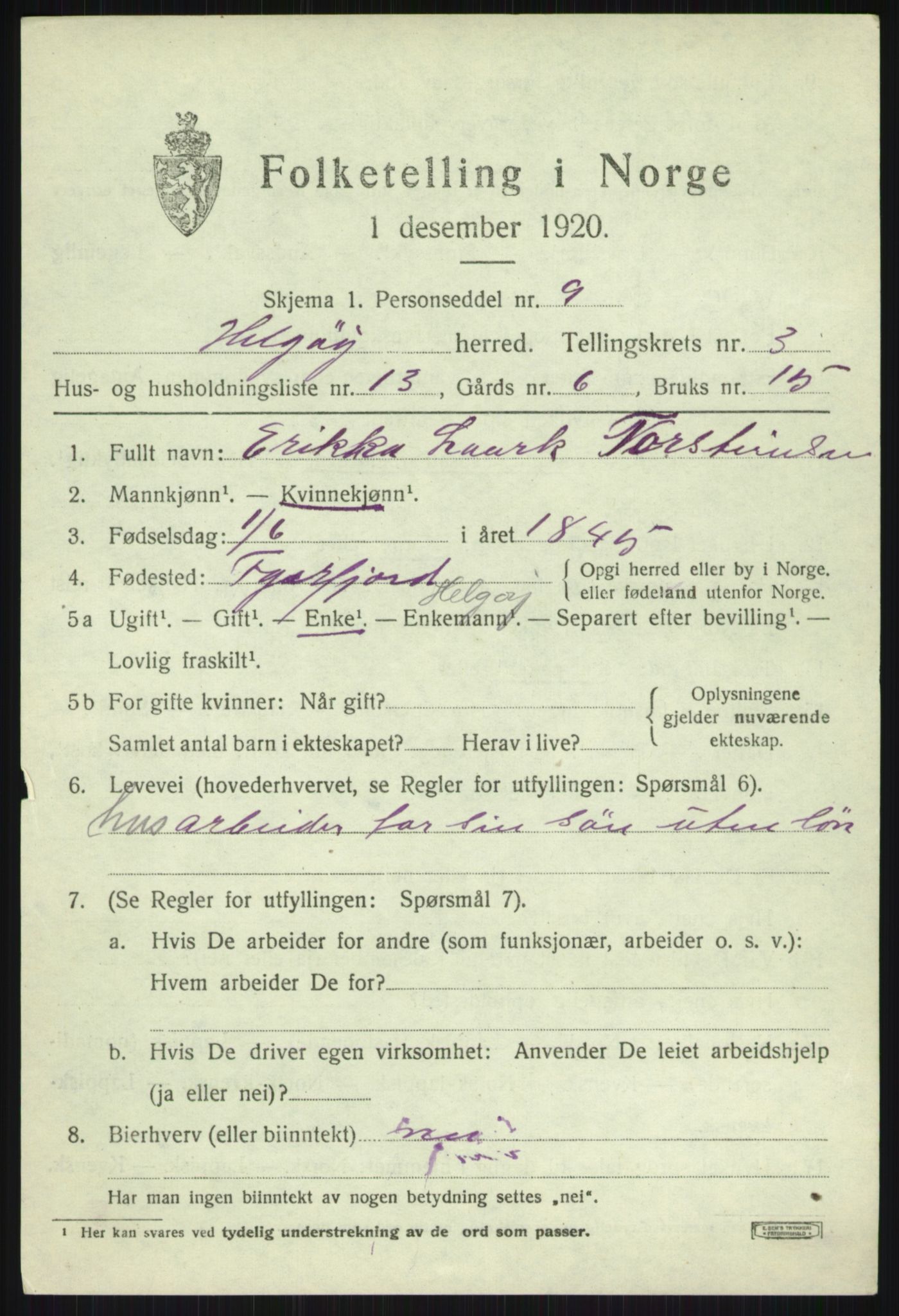 SATØ, 1920 census for Helgøy, 1920, p. 1561