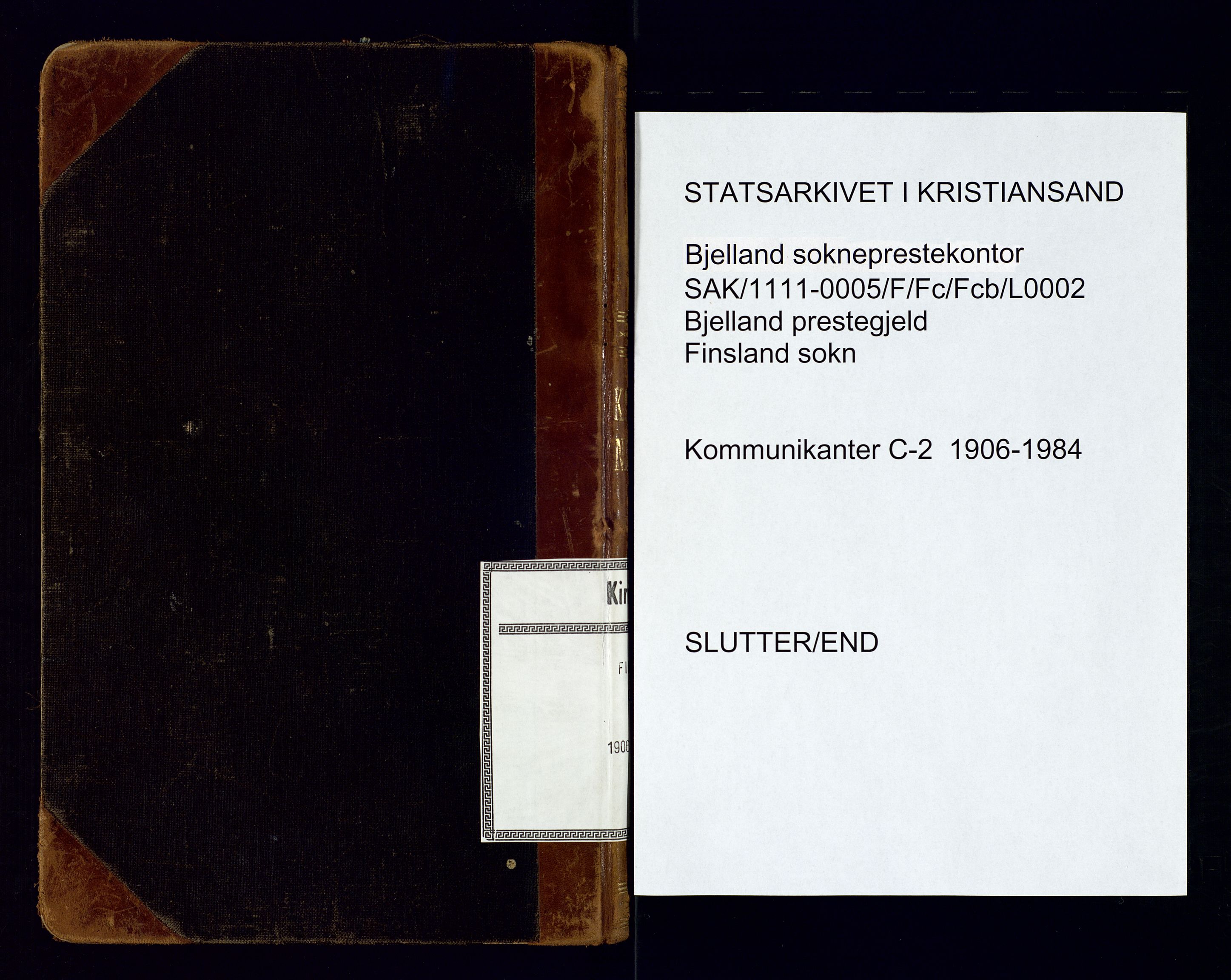 Bjelland sokneprestkontor, AV/SAK-1111-0005/F/Fc/Fcb/L0002: Communicants register no. C-2, 1906-1984