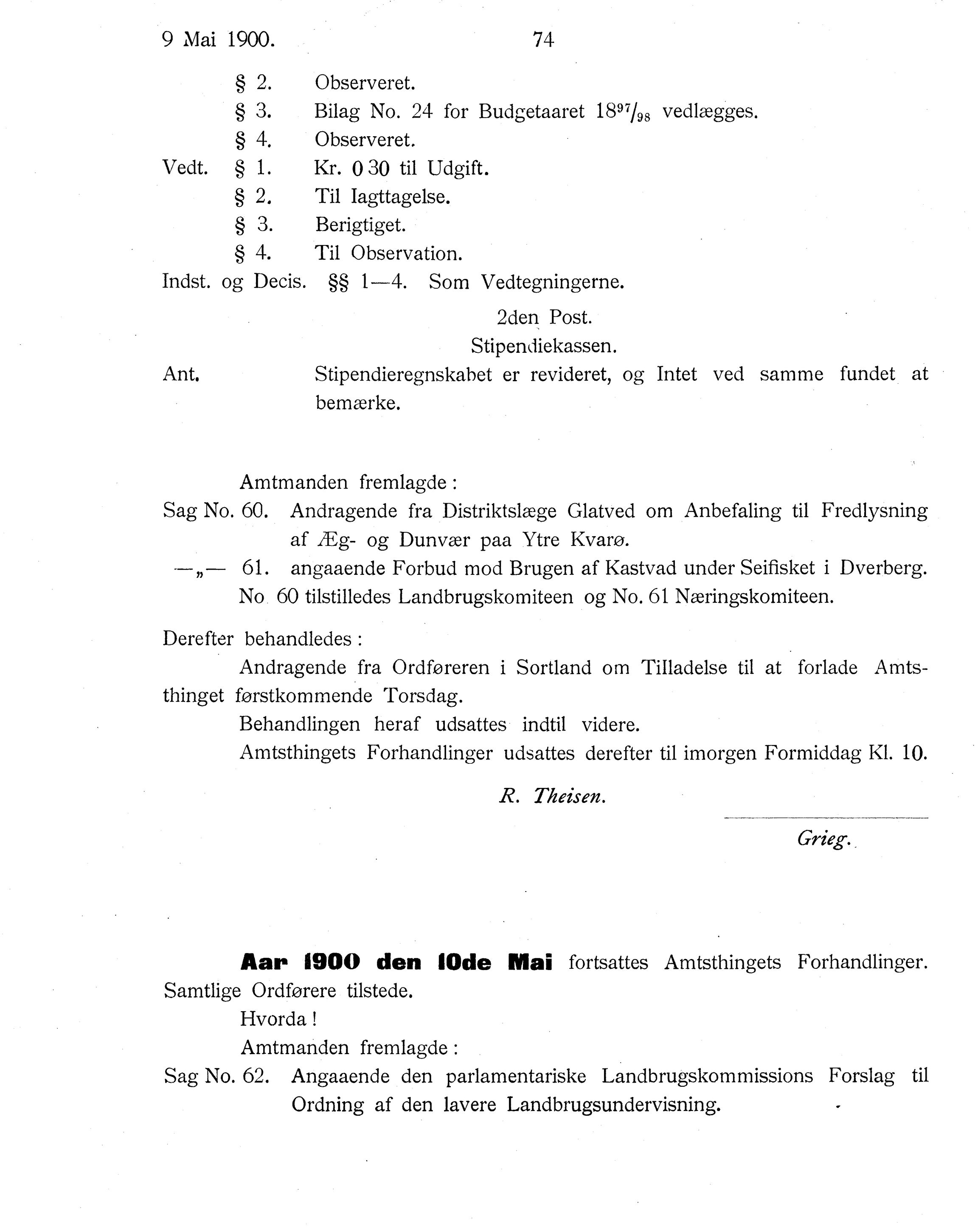 Nordland Fylkeskommune. Fylkestinget, AIN/NFK-17/176/A/Ac/L0023: Fylkestingsforhandlinger 1900, 1900, p. 74