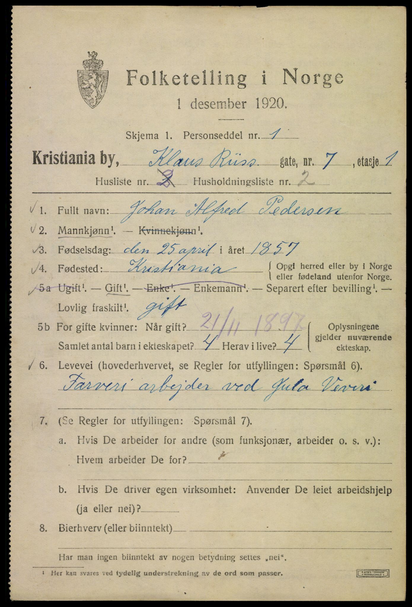 SAO, 1920 census for Kristiania, 1920, p. 187131