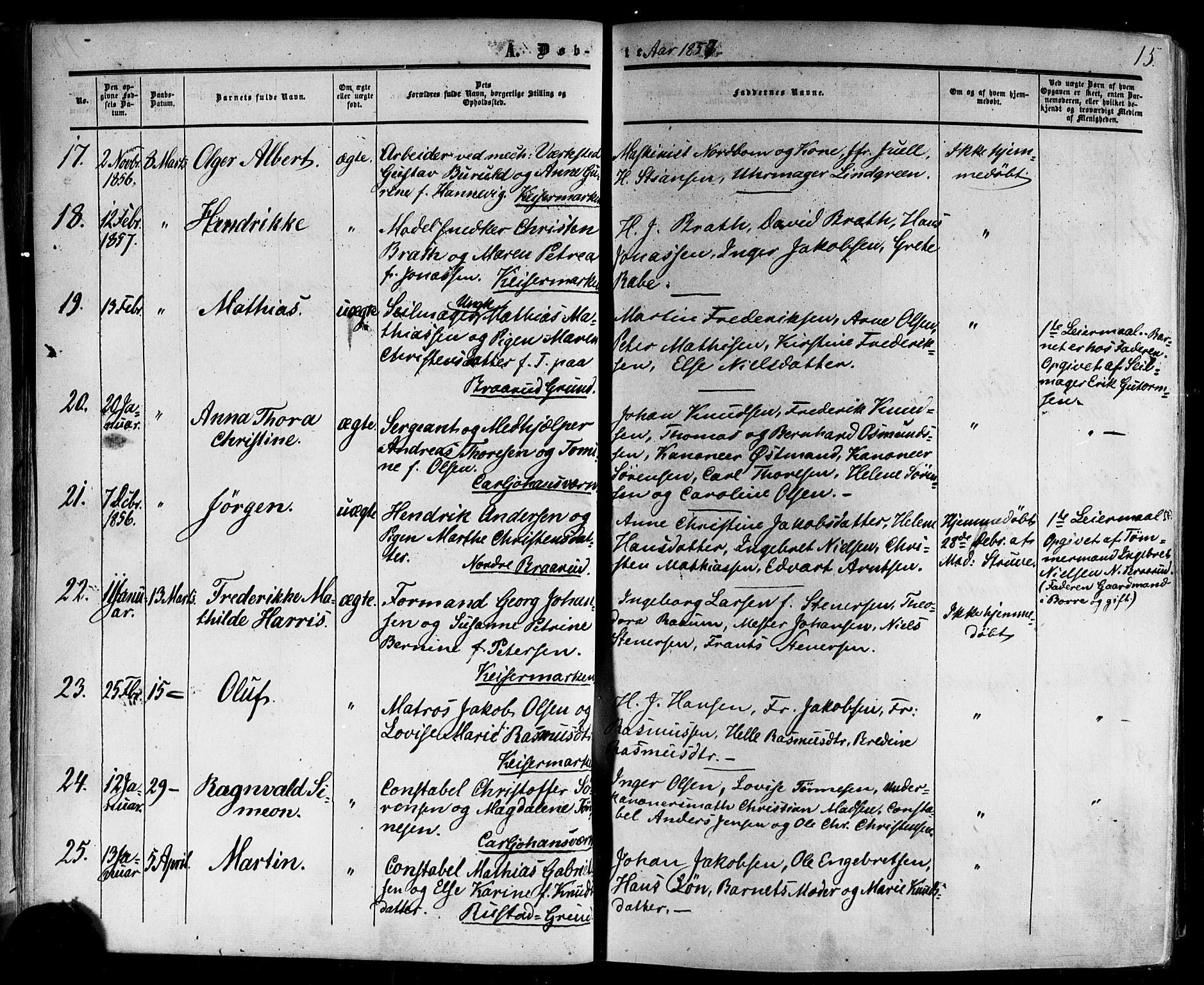 Horten kirkebøker, AV/SAKO-A-348/F/Fa/L0001: Parish register (official) no. 1, 1855-1871, p. 15