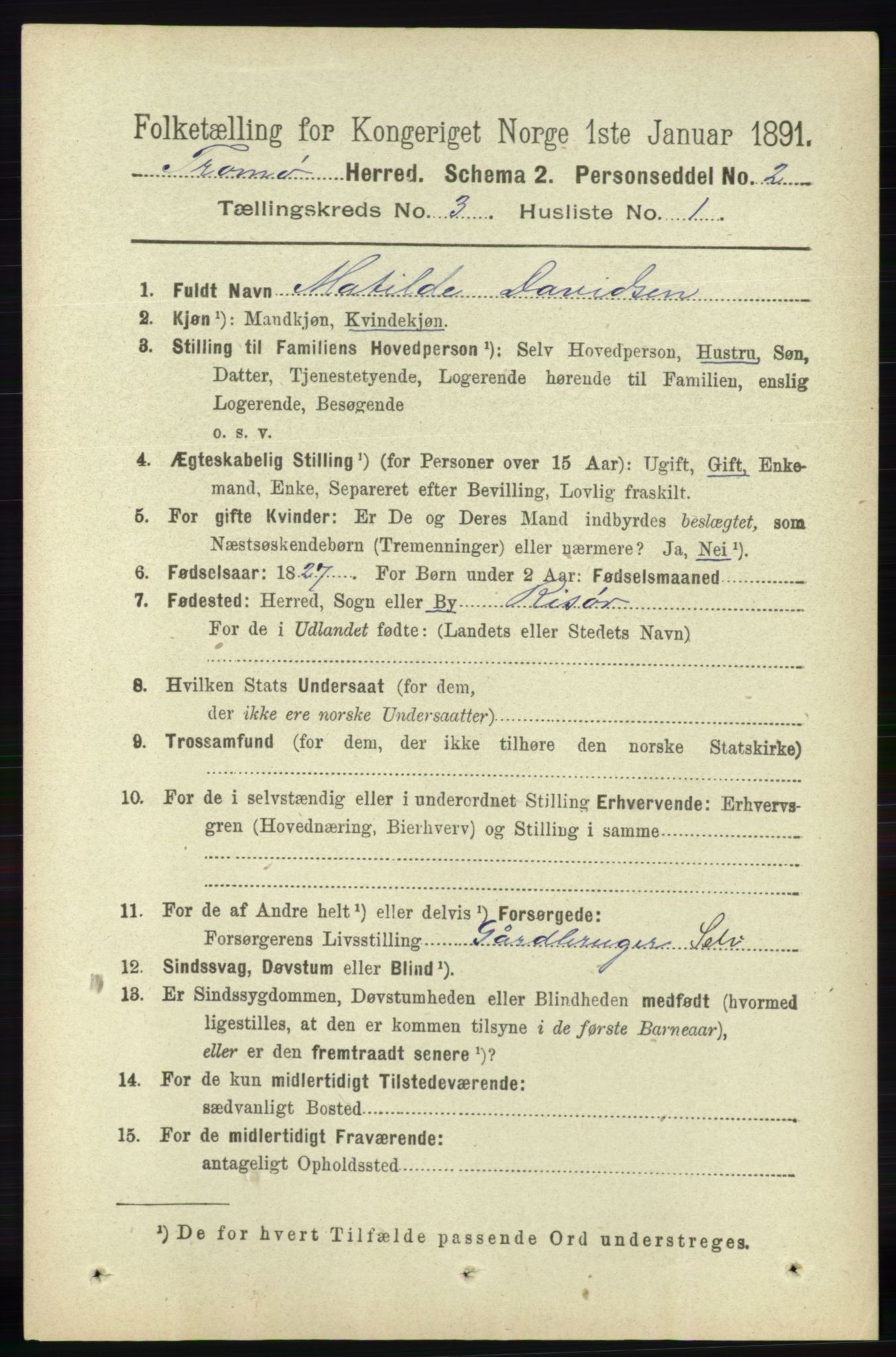 RA, 1891 census for 0921 Tromøy, 1891, p. 960