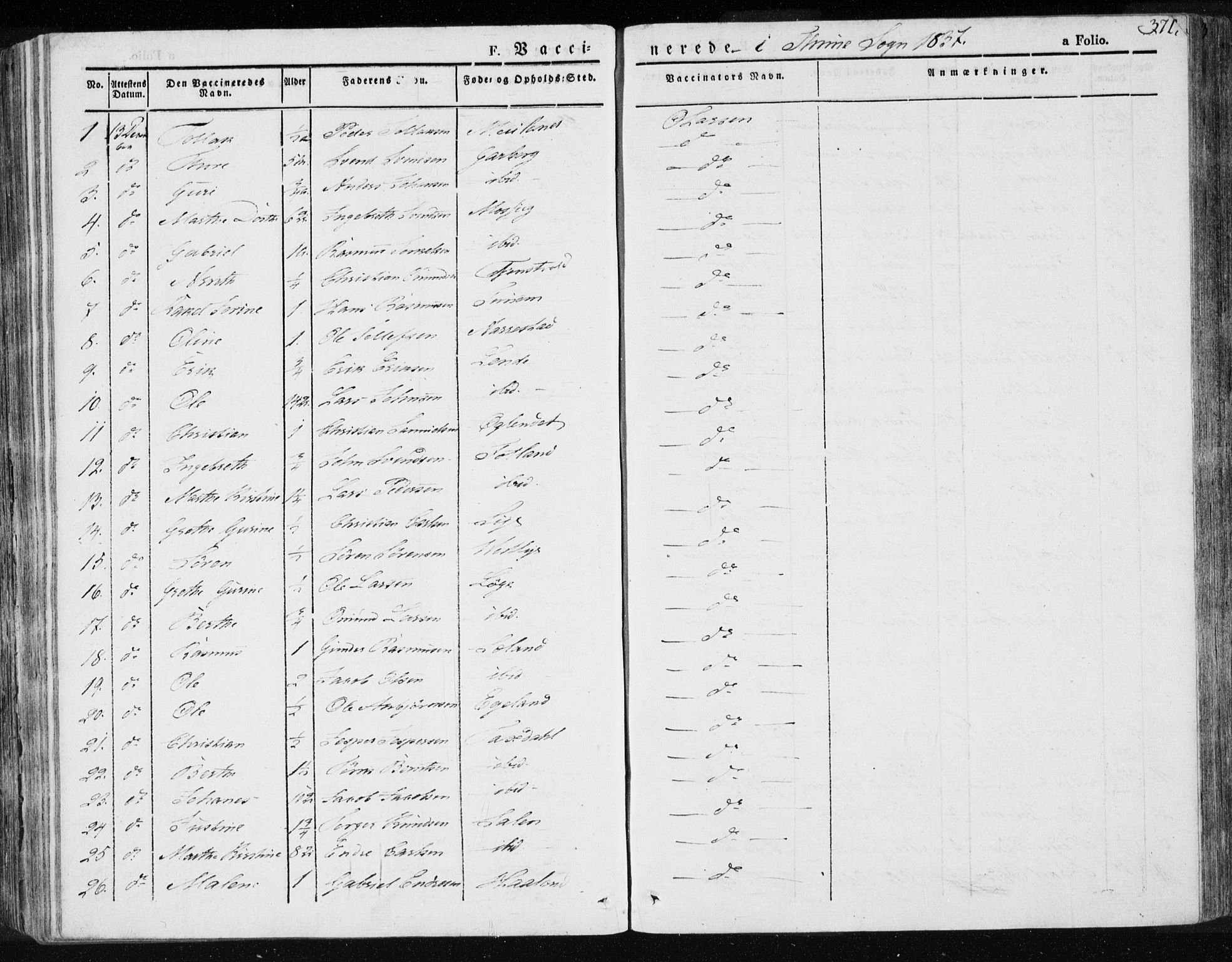 Lye sokneprestkontor, AV/SAST-A-101794/001/30BA/L0004: Parish register (official) no. A 4, 1826-1841, p. 371