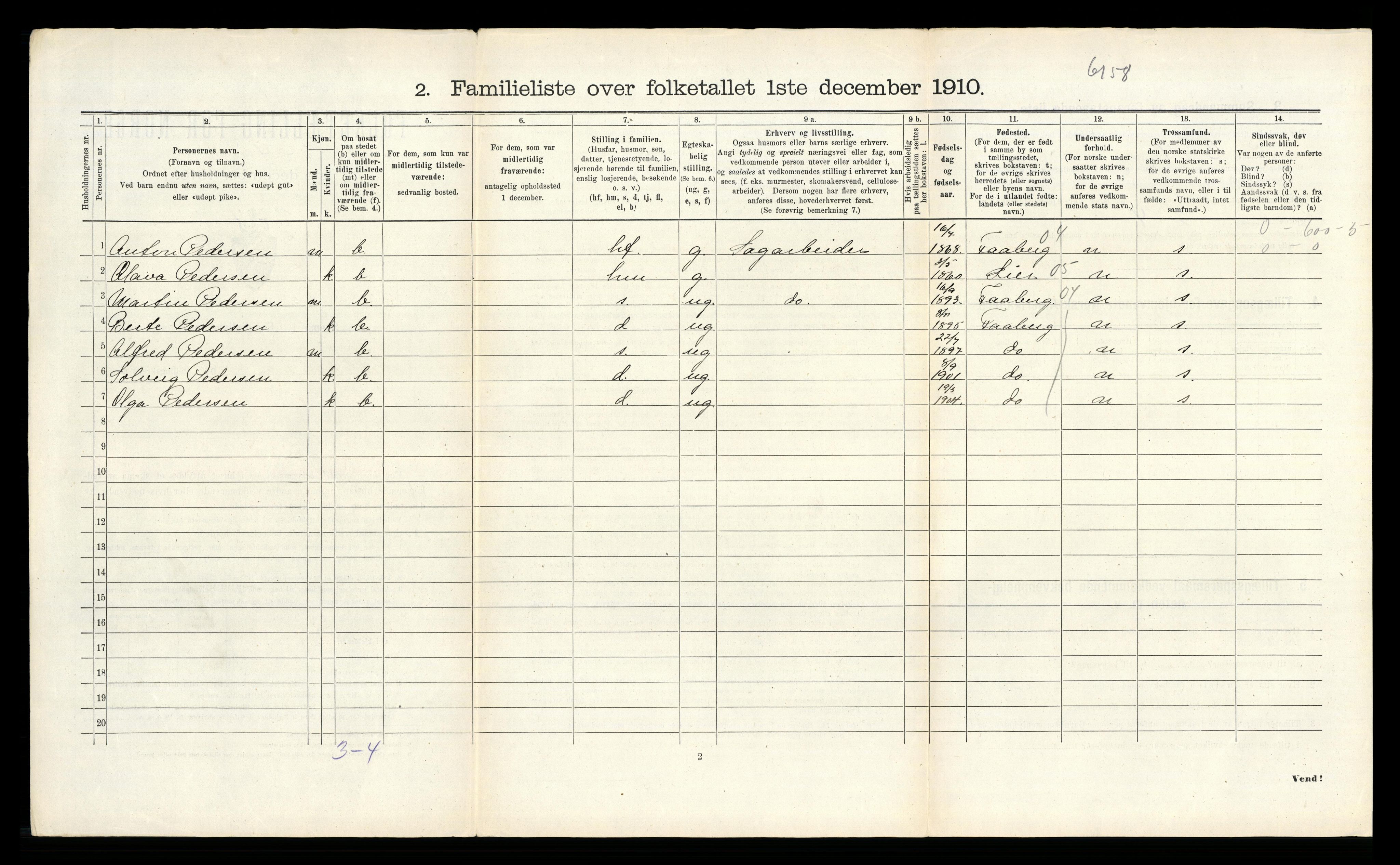 RA, 1910 census for Lillehammer, 1910, p. 2216