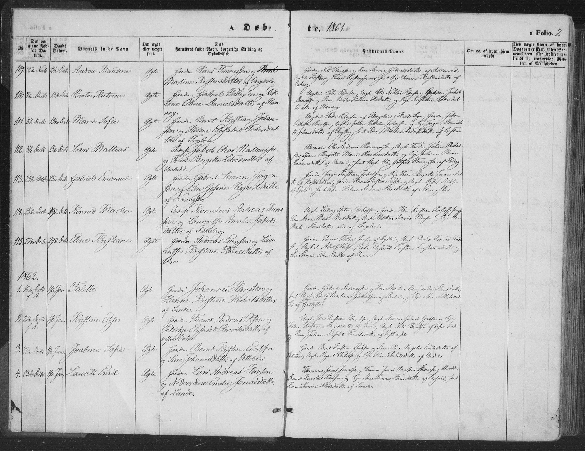 Lista sokneprestkontor, AV/SAK-1111-0027/F/Fa/L0011: Parish register (official) no. A 11, 1861-1878, p. 7