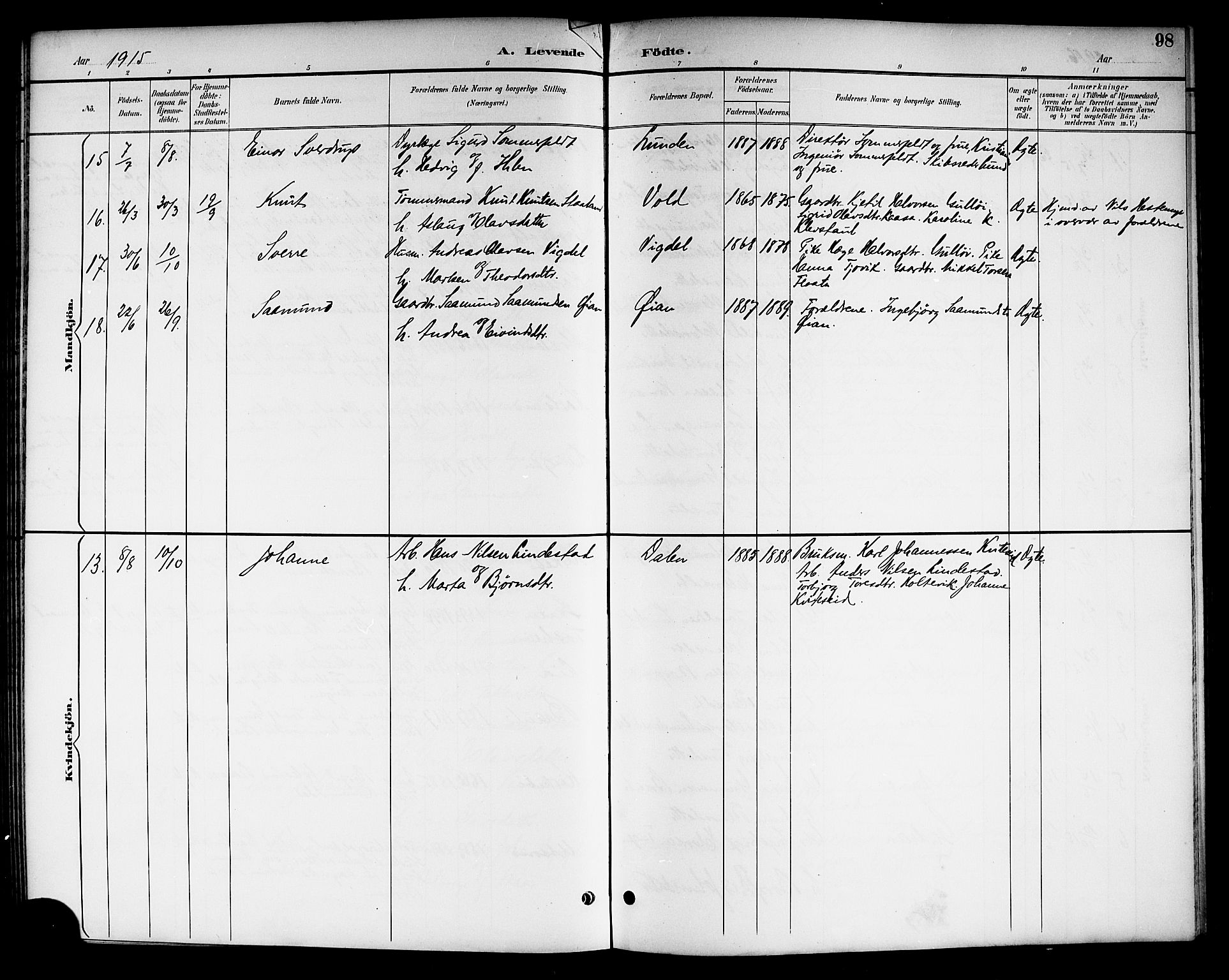 Kviteseid kirkebøker, SAKO/A-276/G/Ga/L0002: Parish register (copy) no. I 2, 1893-1918, p. 98