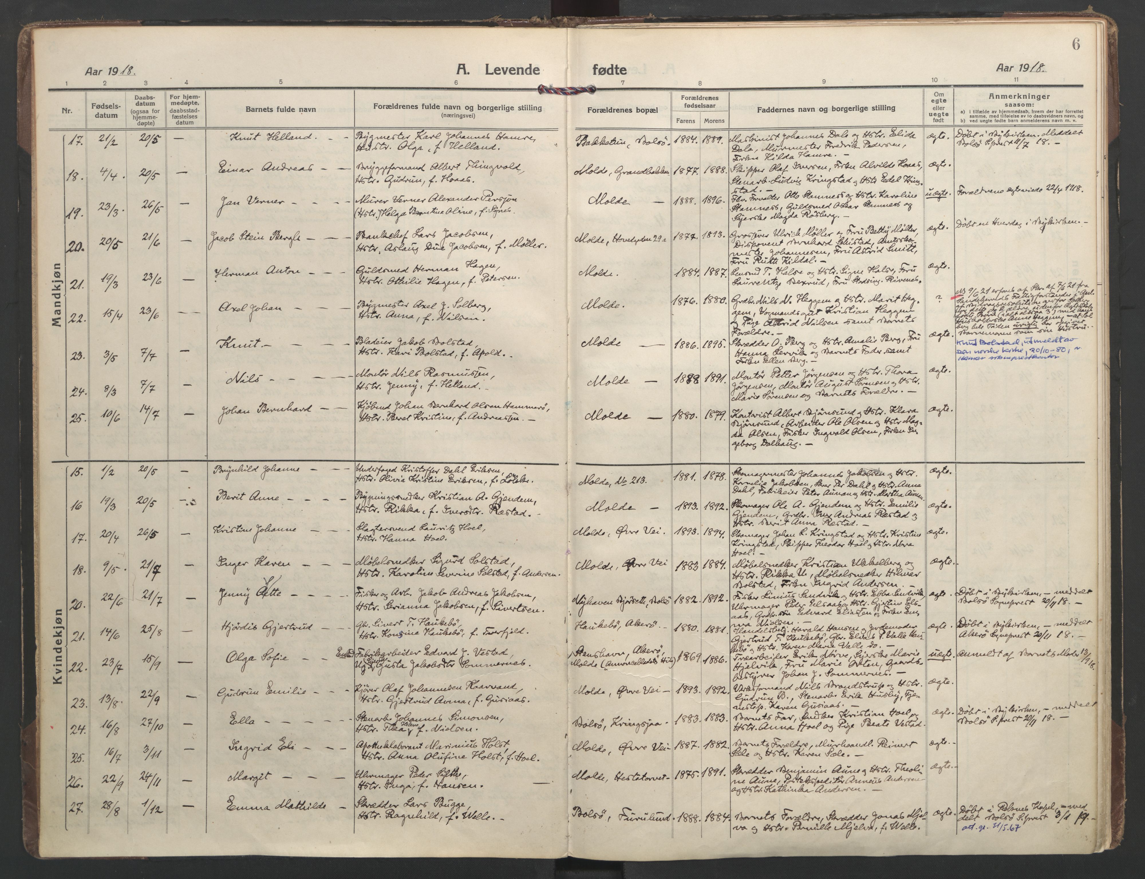 Ministerialprotokoller, klokkerbøker og fødselsregistre - Møre og Romsdal, SAT/A-1454/558/L0696: Parish register (official) no. 558A10, 1917-1929, p. 6