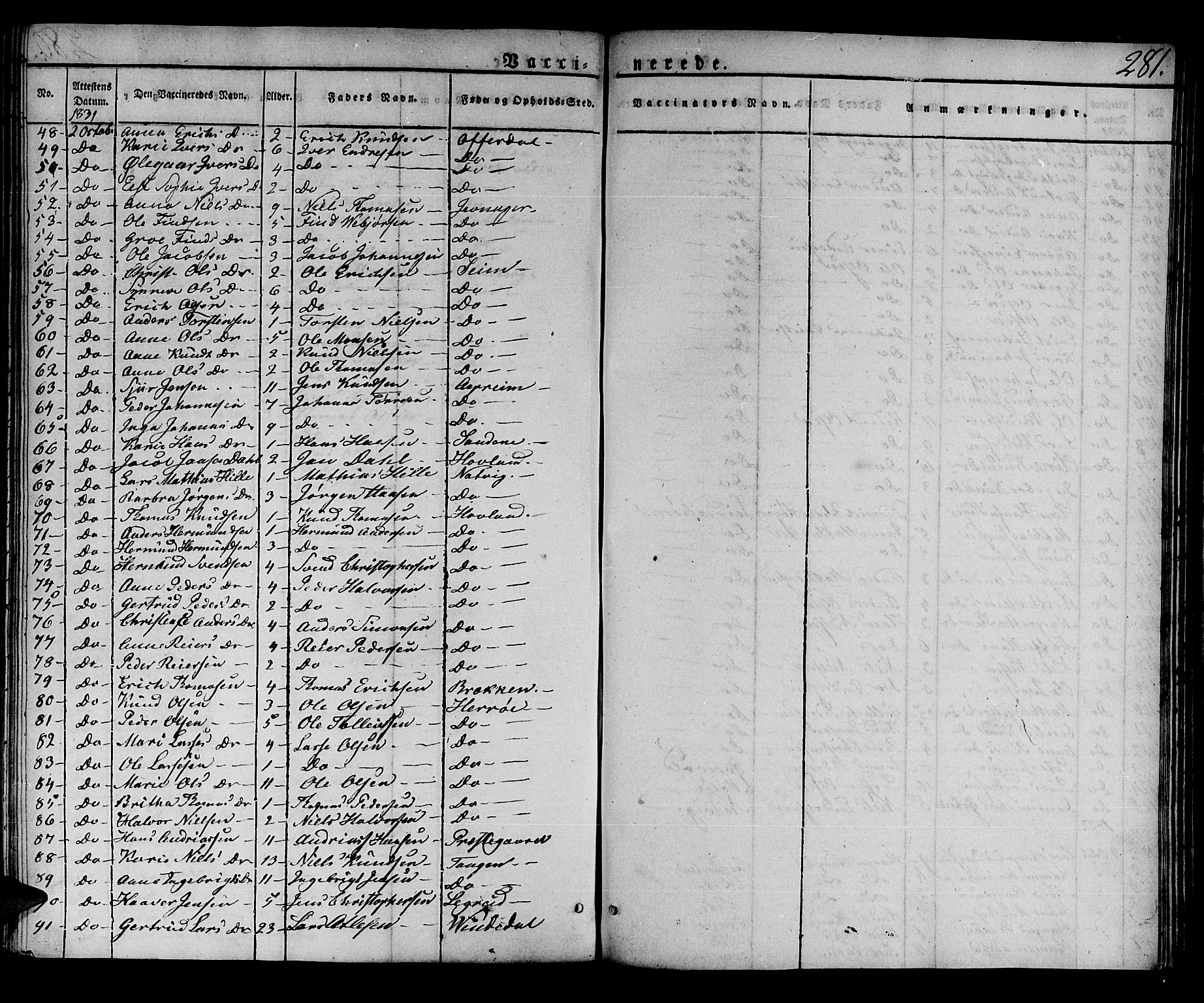 Lærdal sokneprestembete, AV/SAB-A-81201: Parish register (official) no. A 5, 1822-1834, p. 281