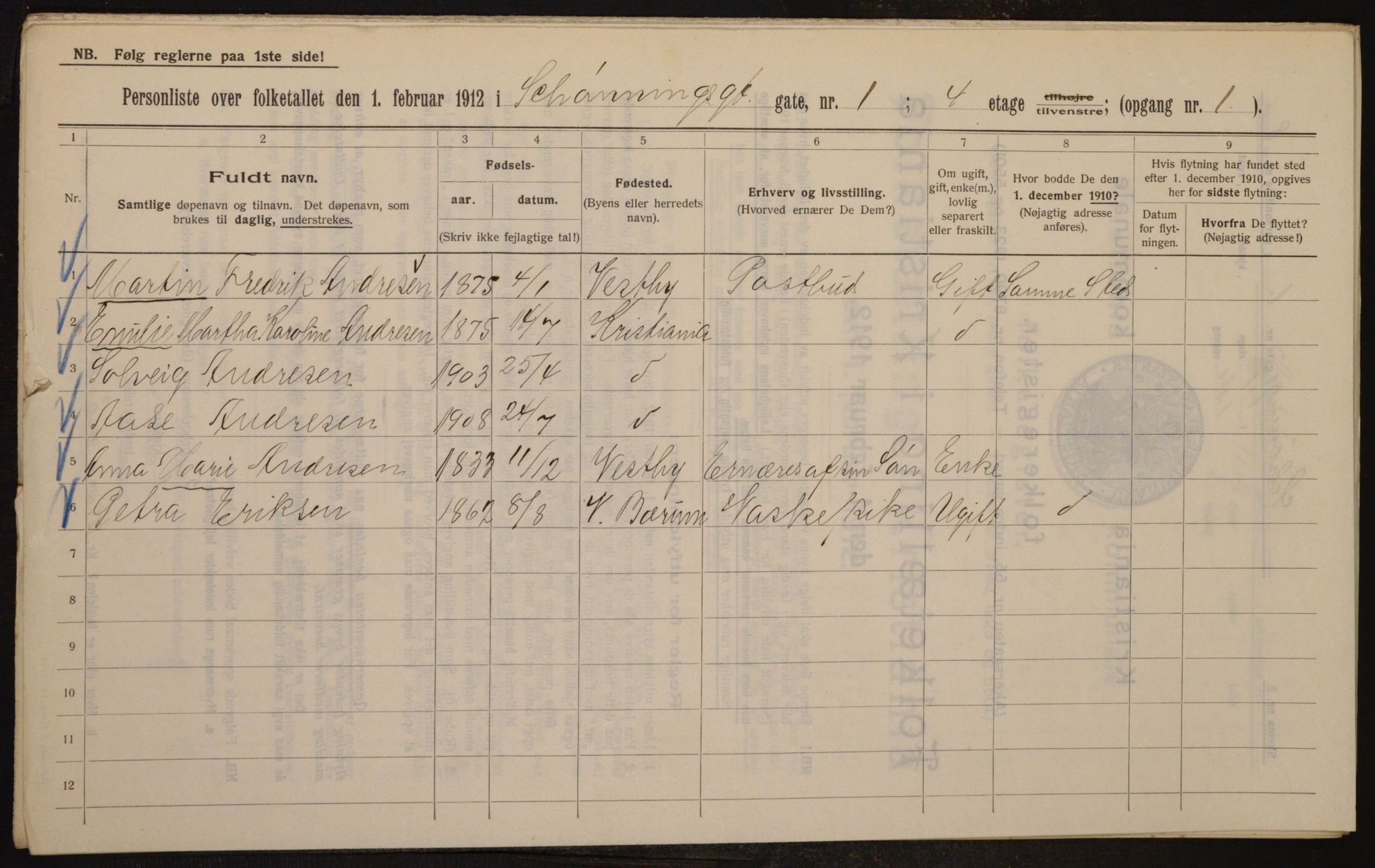 OBA, Municipal Census 1912 for Kristiania, 1912, p. 93565