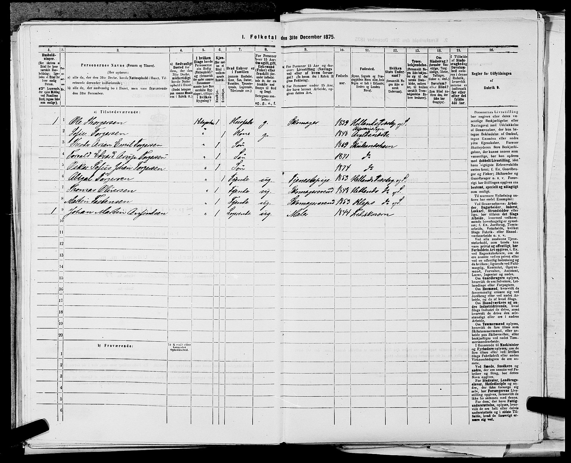 SAST, 1875 census for 1104B Skudenes/Skudeneshavn, 1875, p. 226