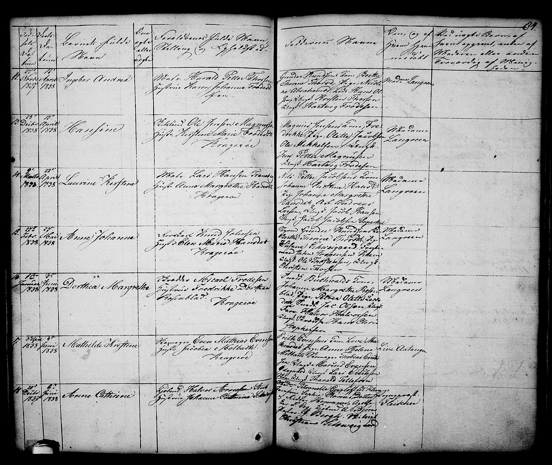 Kragerø kirkebøker, AV/SAKO-A-278/G/Ga/L0003: Parish register (copy) no. 3, 1832-1852, p. 84