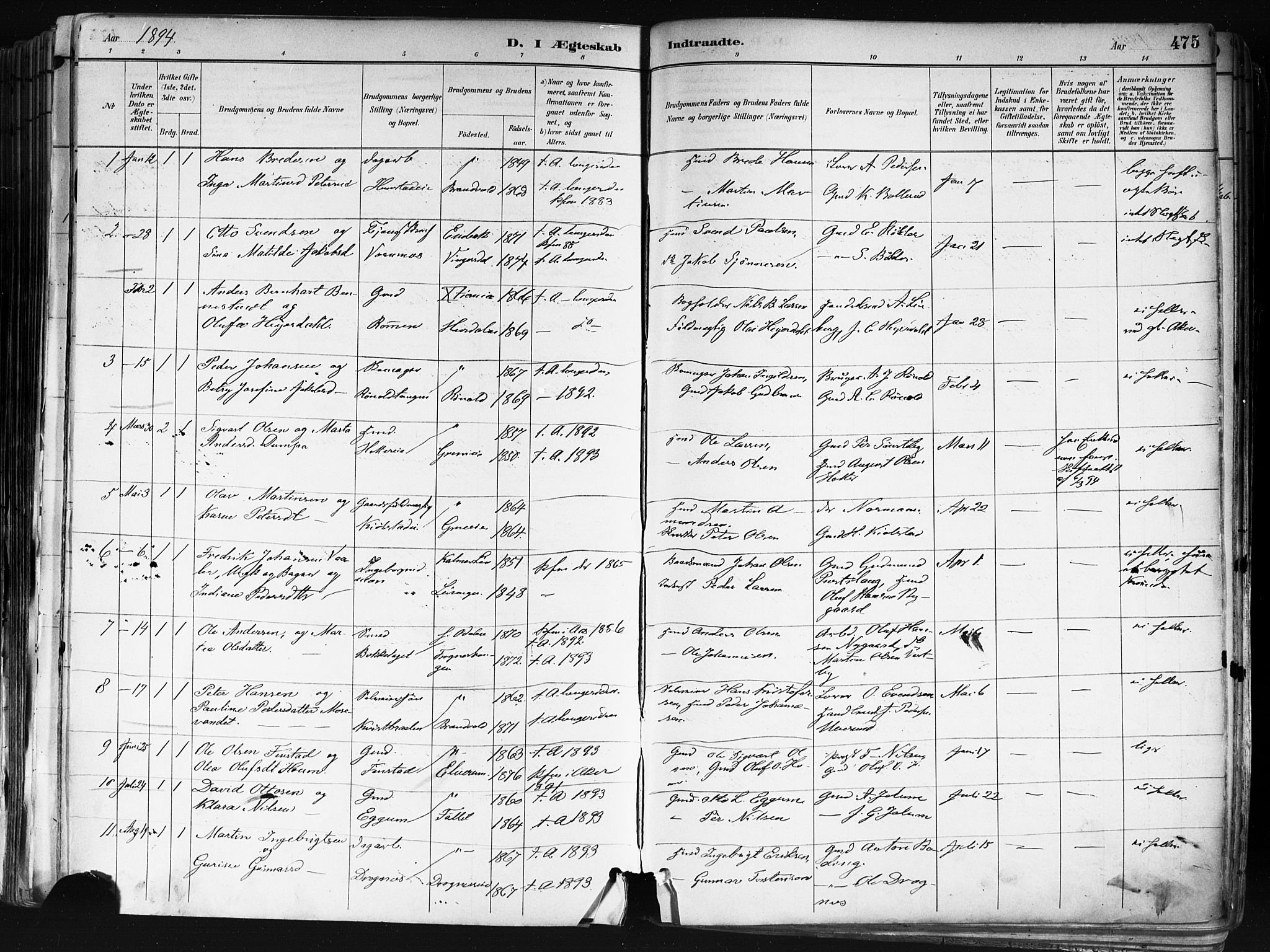 Nes prestekontor Kirkebøker, AV/SAO-A-10410/F/Fa/L0010: Parish register (official) no. I 10, 1883-1898, p. 475