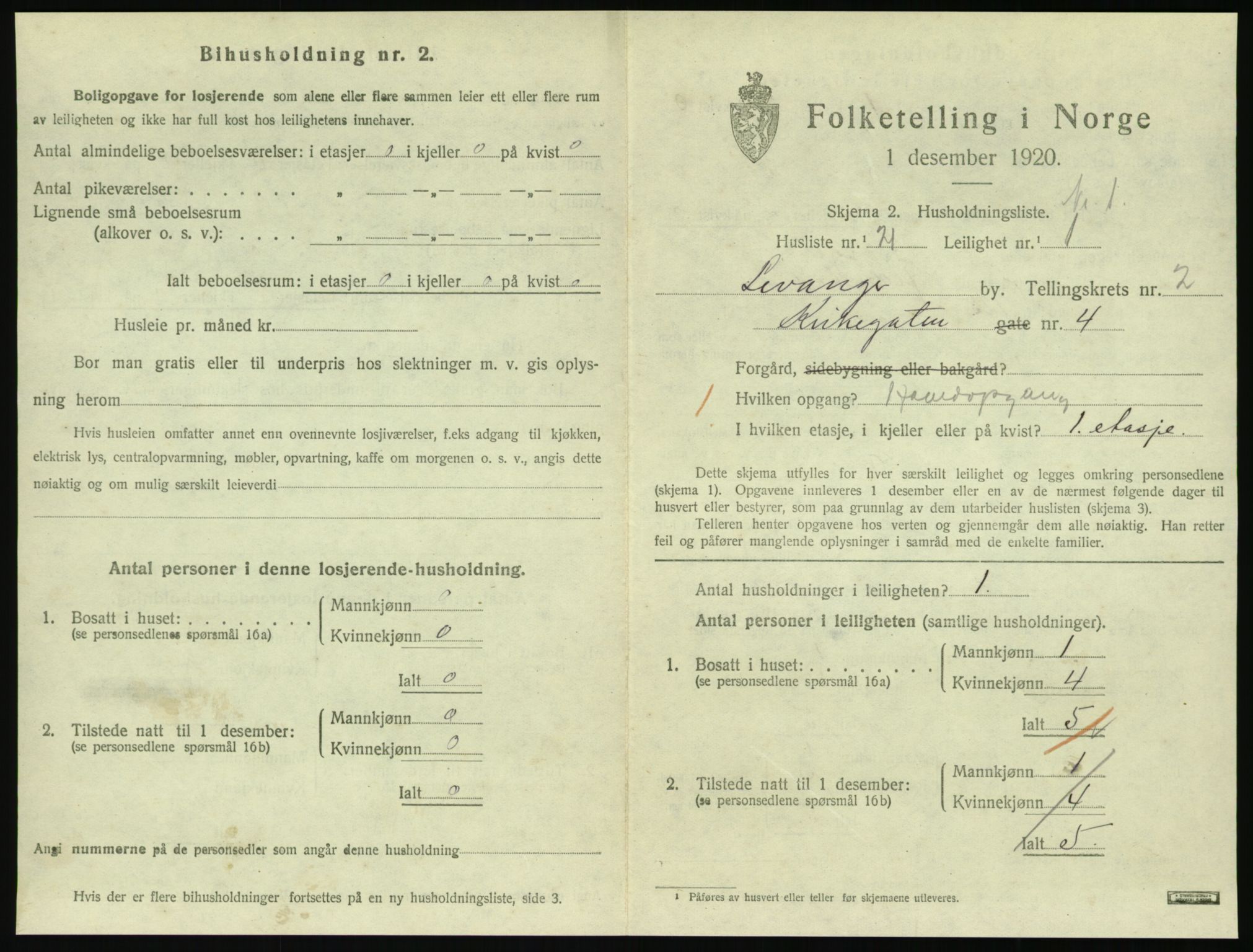 SAT, 1920 census for Levanger town, 1920, p. 894