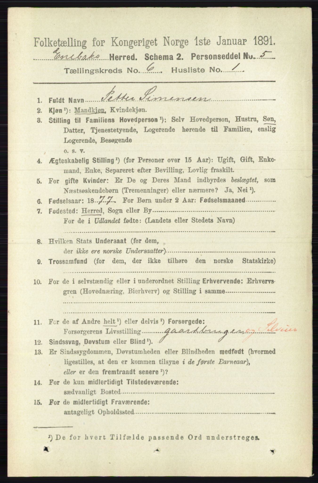 RA, 1891 census for 0229 Enebakk, 1891, p. 2902