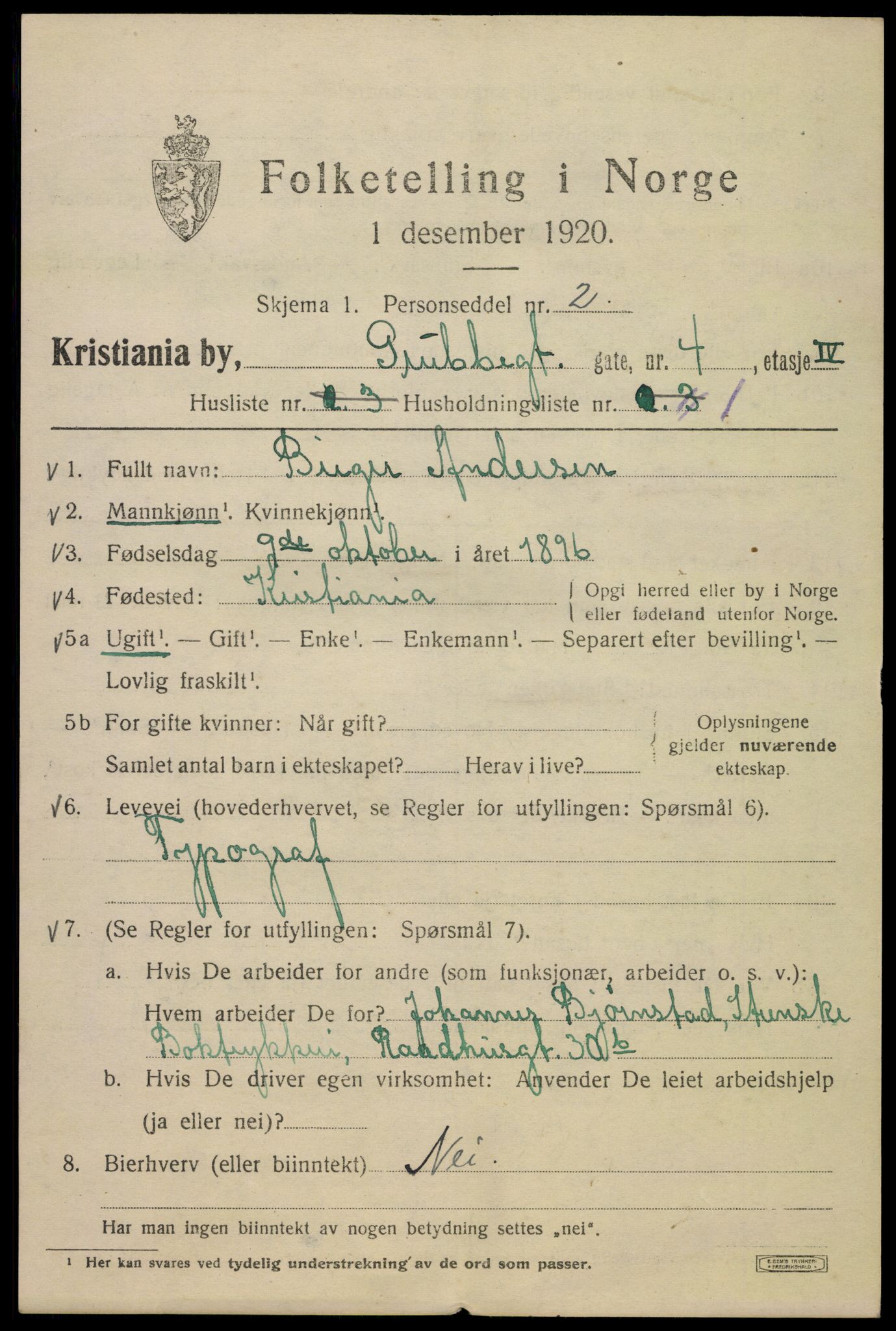 SAO, 1920 census for Kristiania, 1920, p. 252453