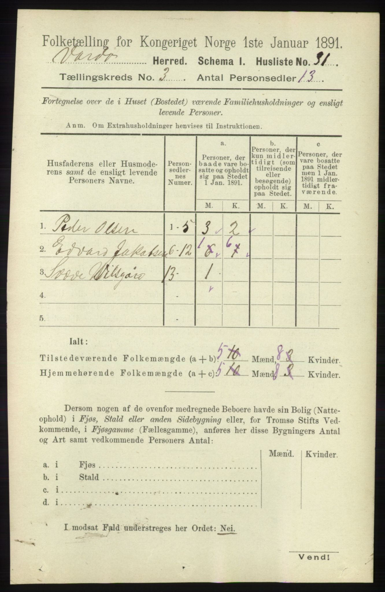 RA, 1891 census for 2028 Vardø, 1891, p. 811