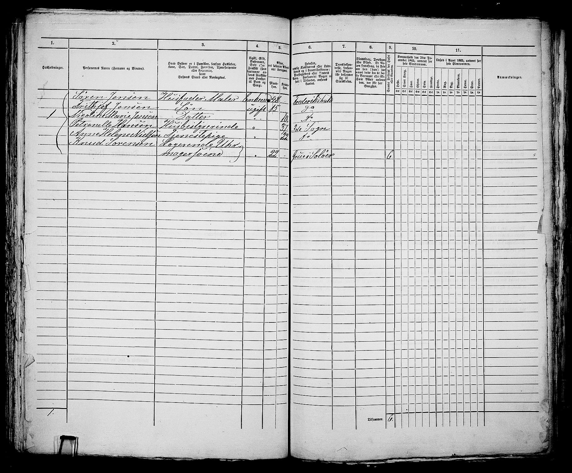 RA, 1865 census for Fredrikshald, 1865, p. 629