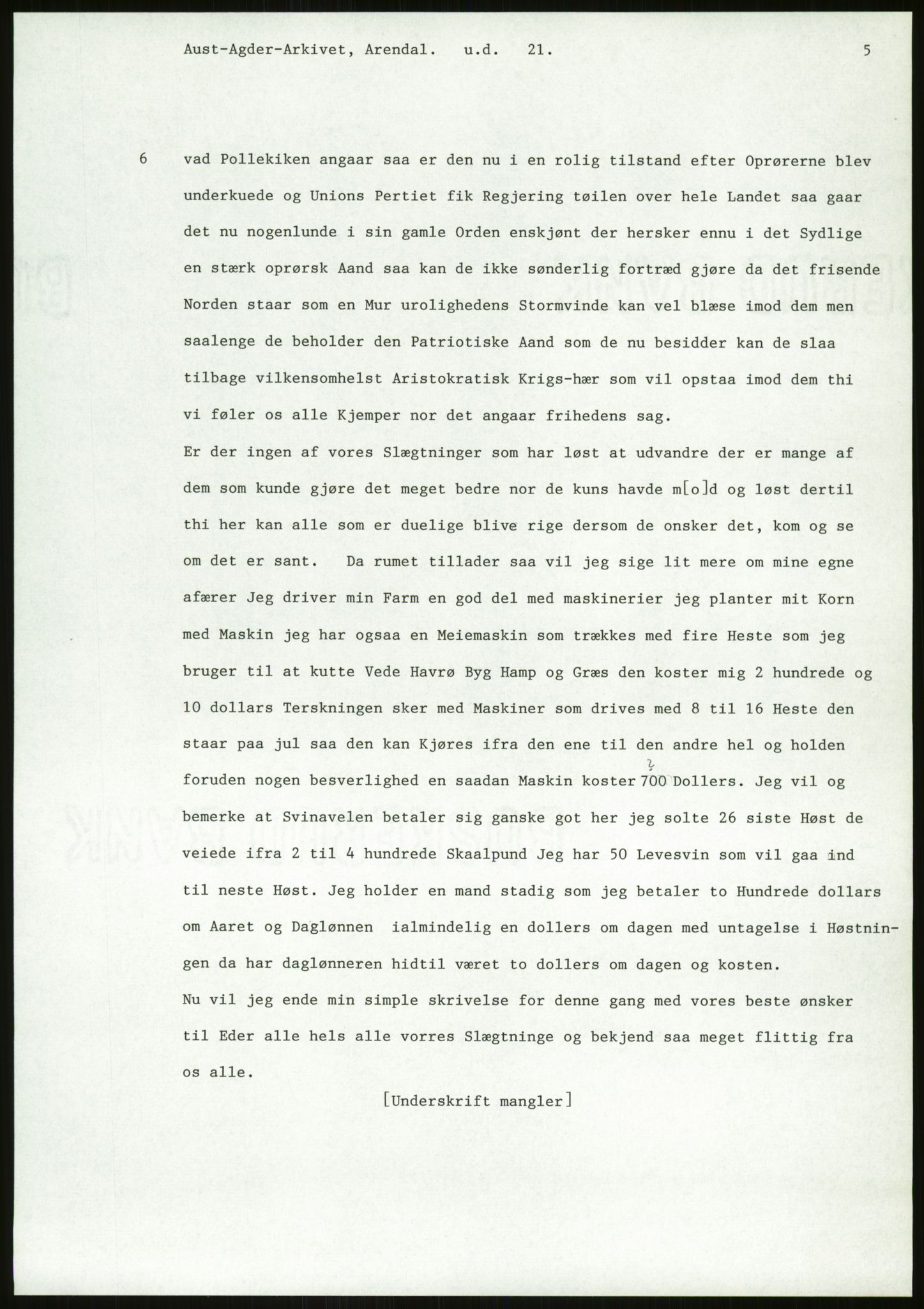 Samlinger til kildeutgivelse, Amerikabrevene, AV/RA-EA-4057/F/L0026: Innlån fra Aust-Agder: Aust-Agder-Arkivet - Erickson, 1838-1914, p. 293