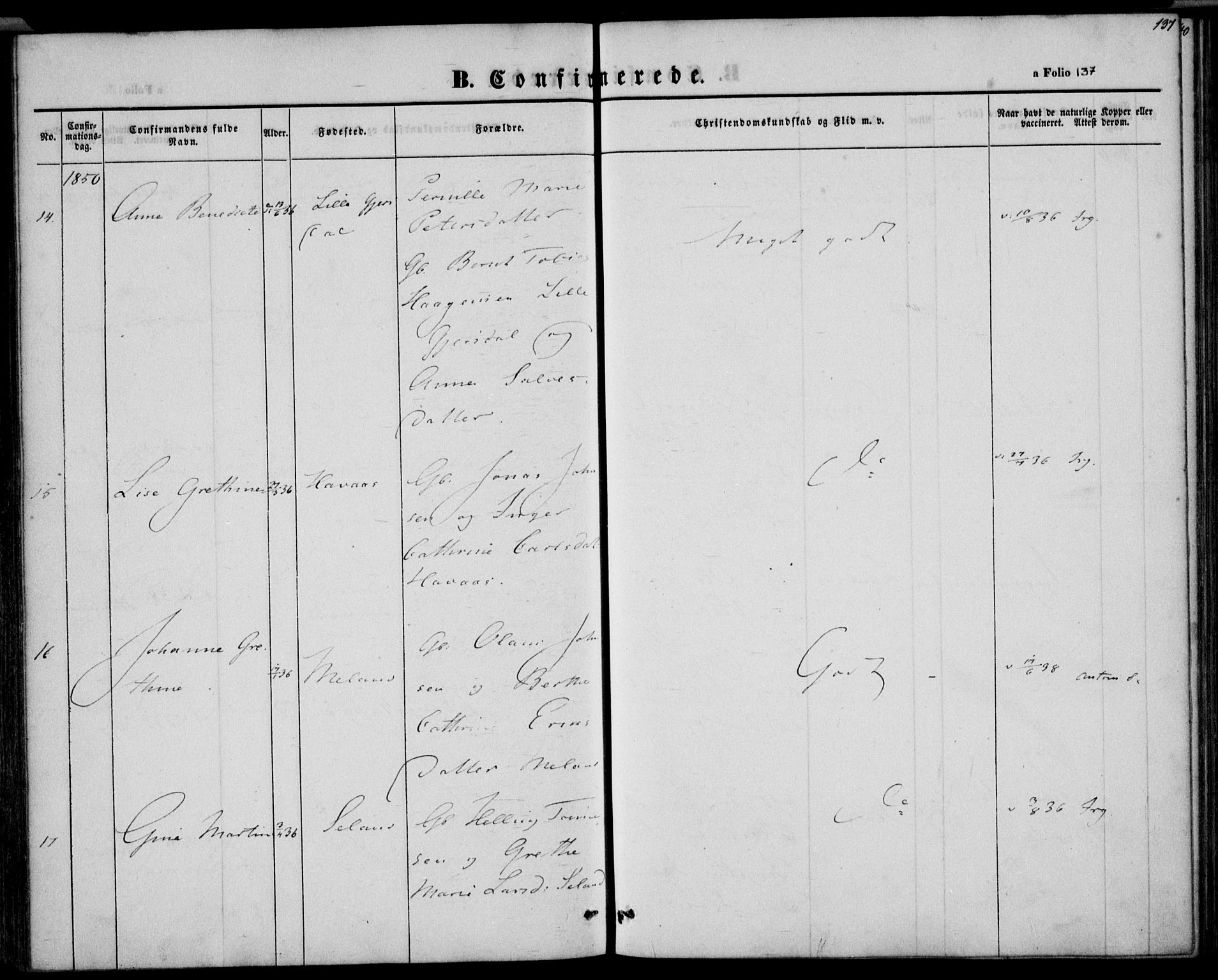 Herad sokneprestkontor, AV/SAK-1111-0018/F/Fa/Faa/L0004: Parish register (official) no. A 4, 1844-1853, p. 137