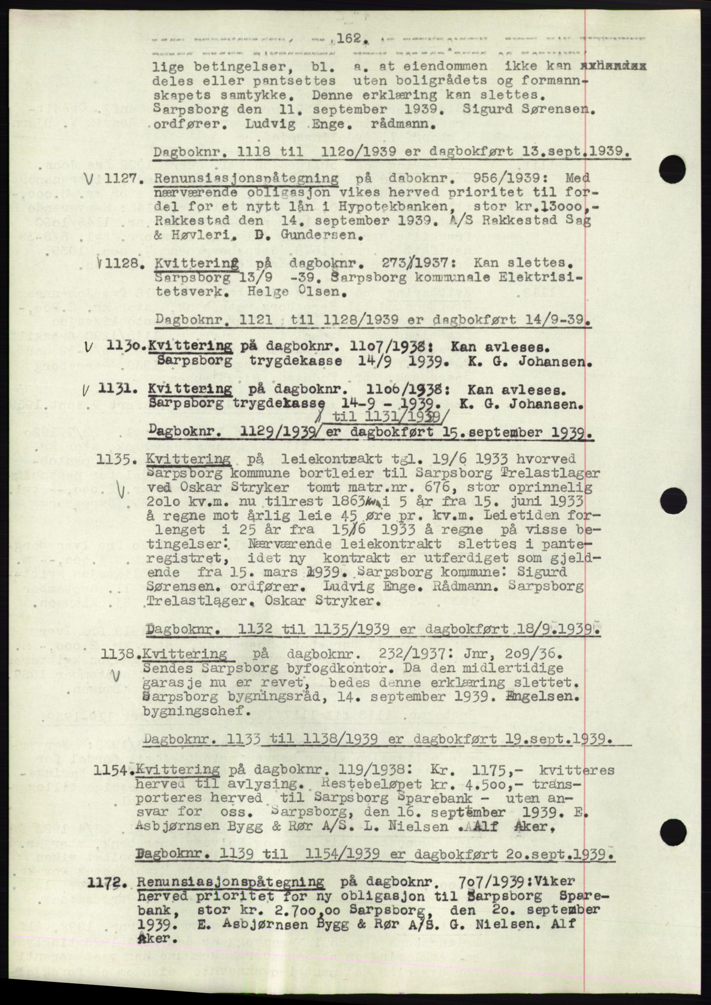 Sarpsborg byfogd, SAO/A-10864/G/Ga/Gae/L0001: Mortgage book no. C1, 1943-1951, Deed date: 13.09.1939