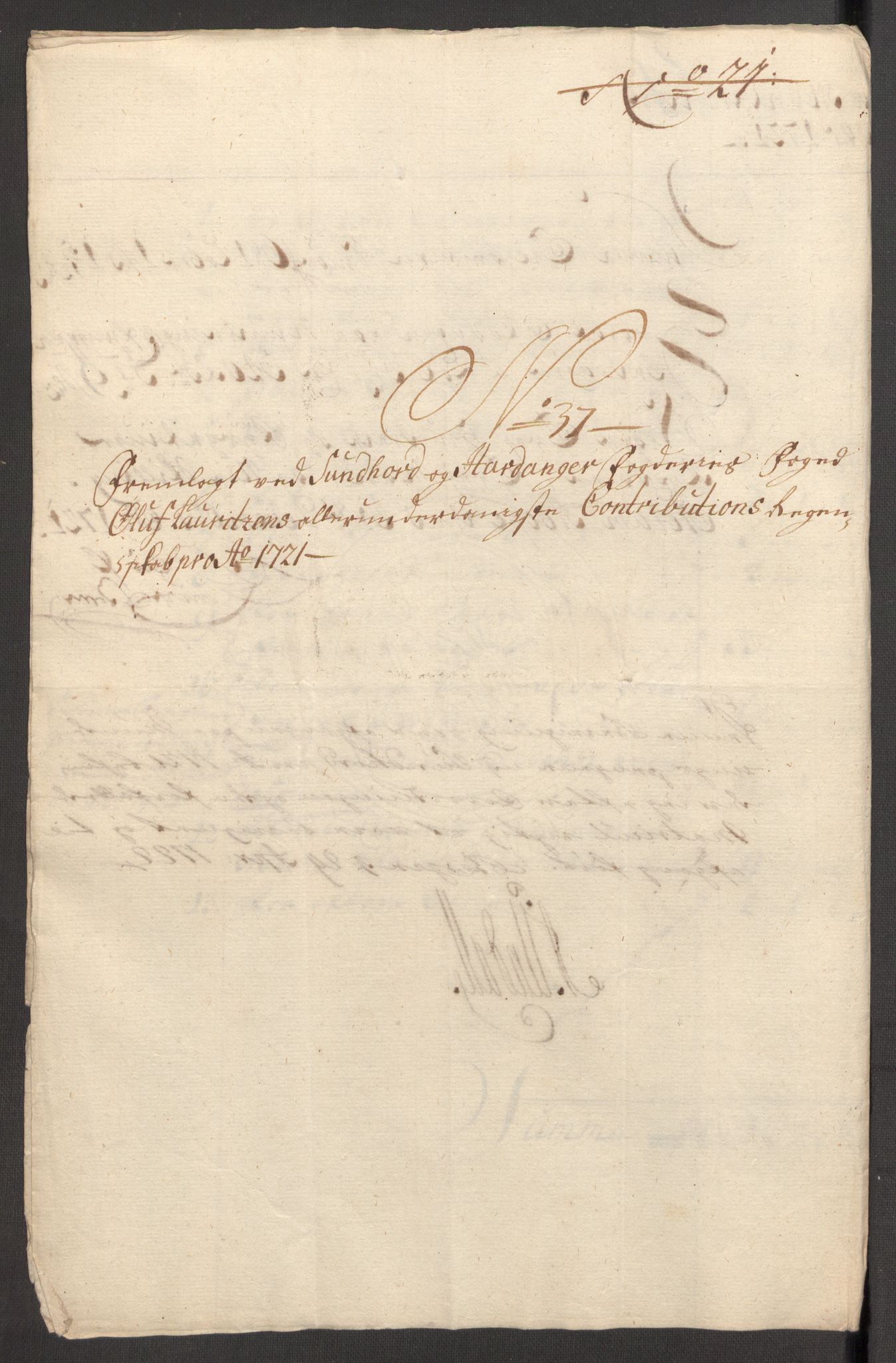 Rentekammeret inntil 1814, Reviderte regnskaper, Fogderegnskap, RA/EA-4092/R48/L3000: Fogderegnskap Sunnhordland og Hardanger, 1721, p. 273