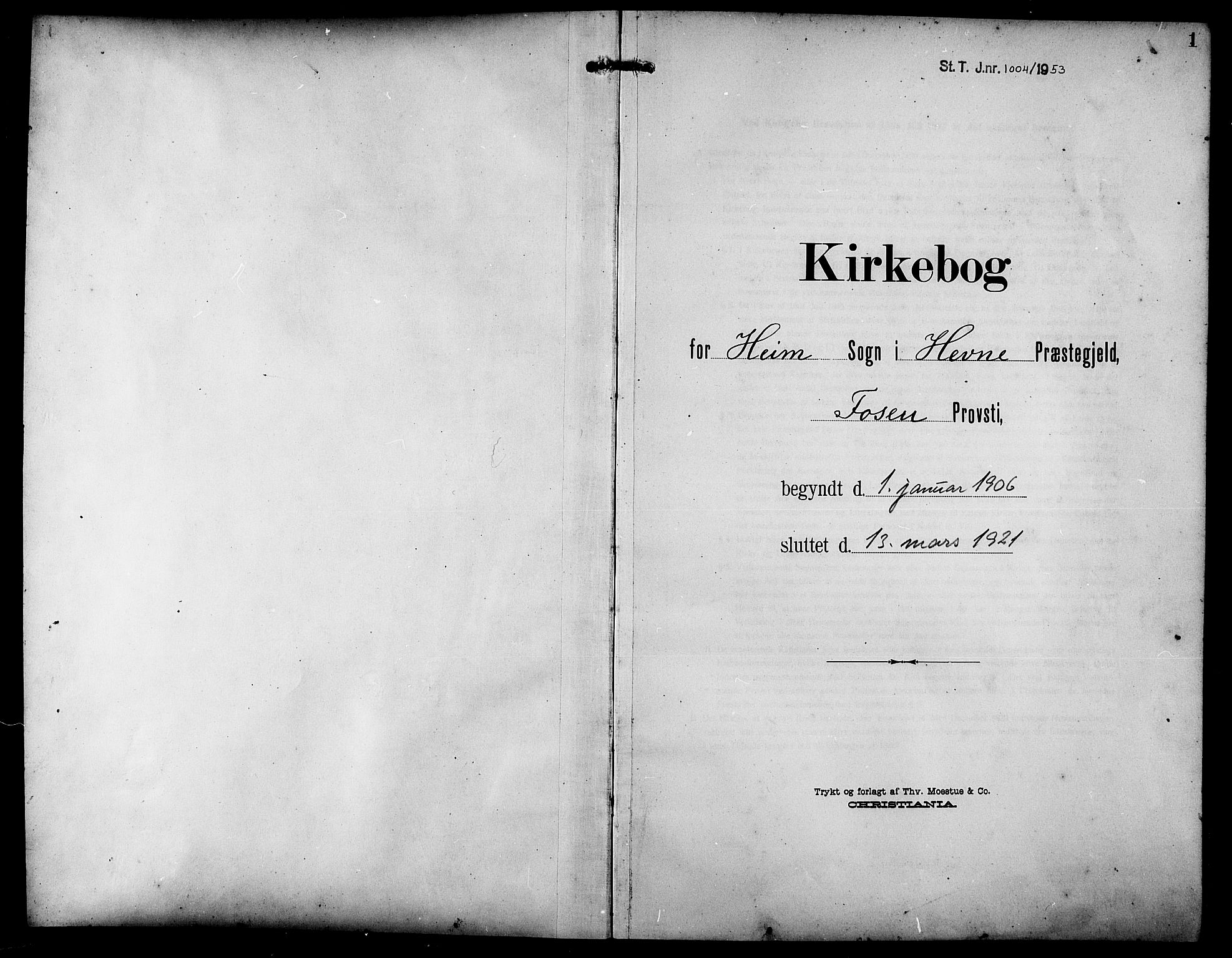 Ministerialprotokoller, klokkerbøker og fødselsregistre - Sør-Trøndelag, SAT/A-1456/633/L0520: Parish register (copy) no. 633C02, 1906-1921, p. 1
