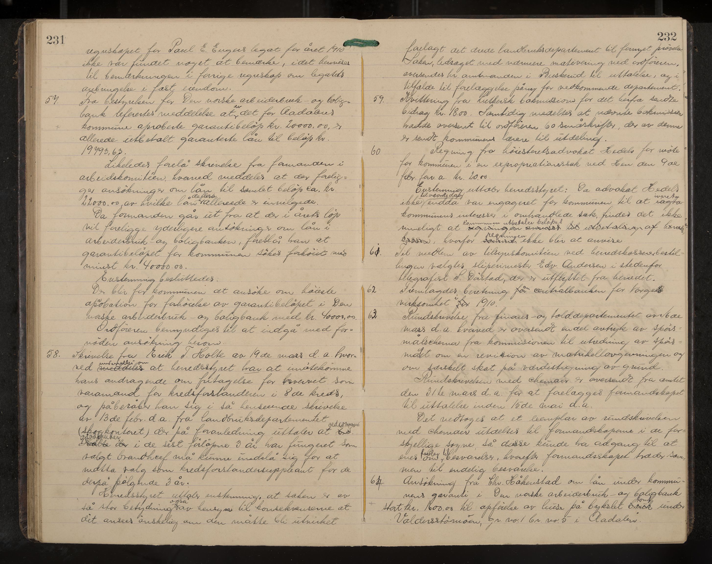 Ådal formannskap og sentraladministrasjon, IKAK/0614021/A/Aa/L0003: Møtebok, 1907-1914, p. 231-232