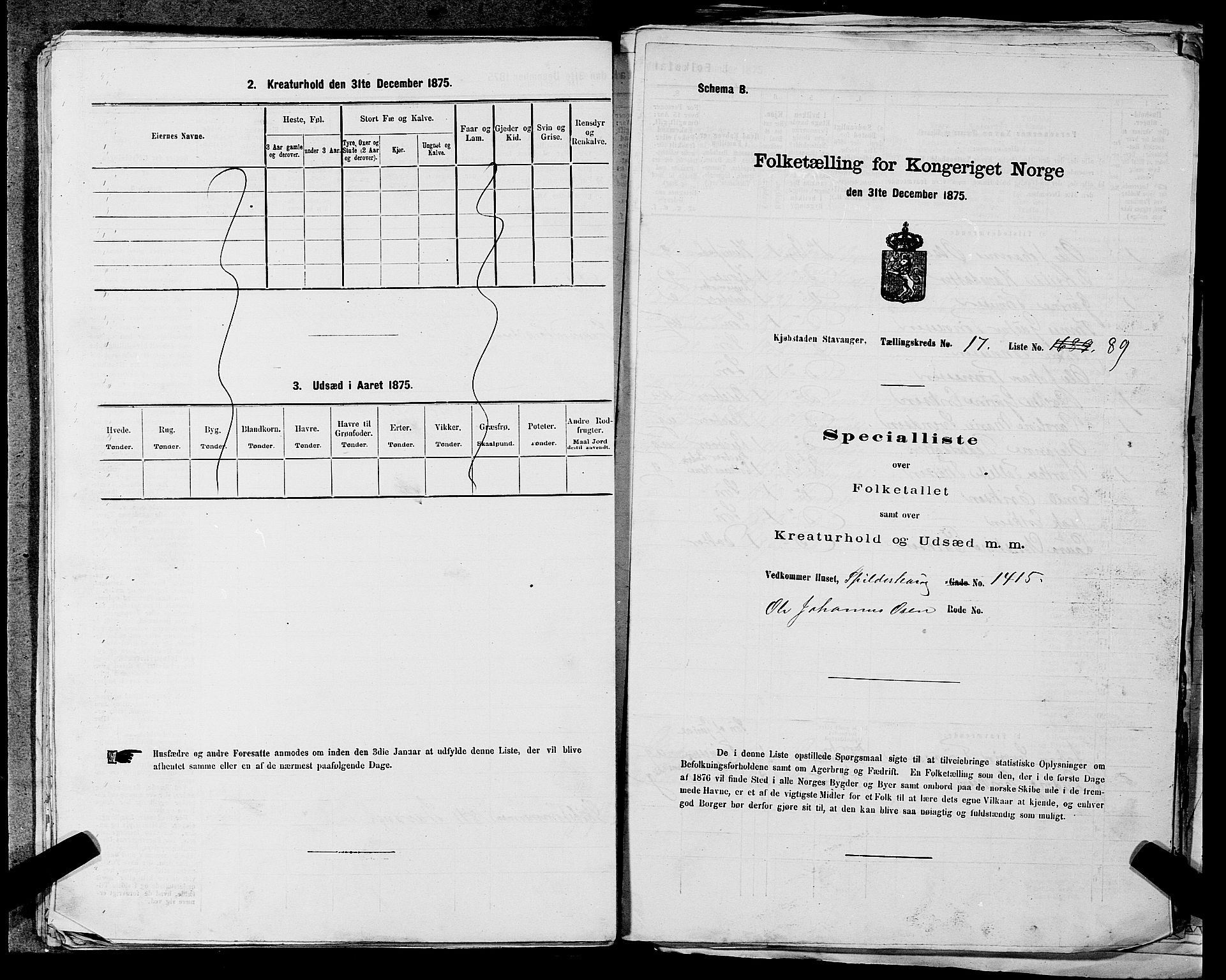 SAST, 1875 census for 1103 Stavanger, 1875, p. 3561