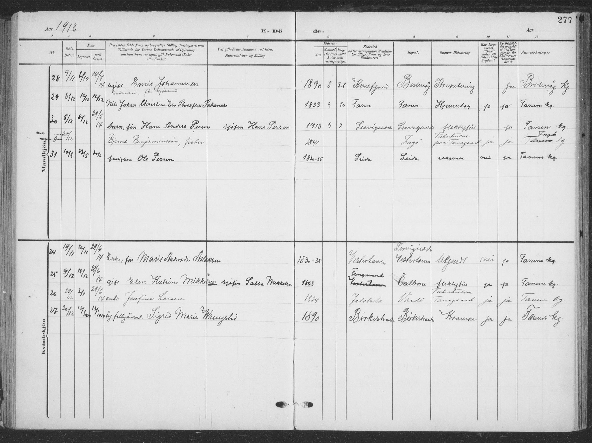 Tana sokneprestkontor, AV/SATØ-S-1334/H/Ha/L0007kirke: Parish register (official) no. 7, 1904-1918, p. 277