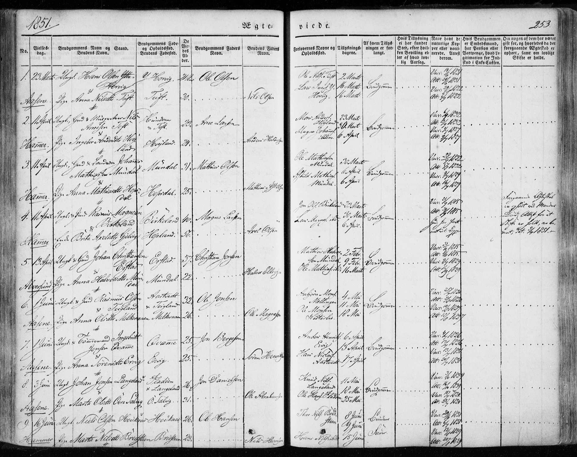 Hamre sokneprestembete, SAB/A-75501/H/Ha/Haa/Haaa/L0013: Parish register (official) no. A 13, 1846-1857, p. 253
