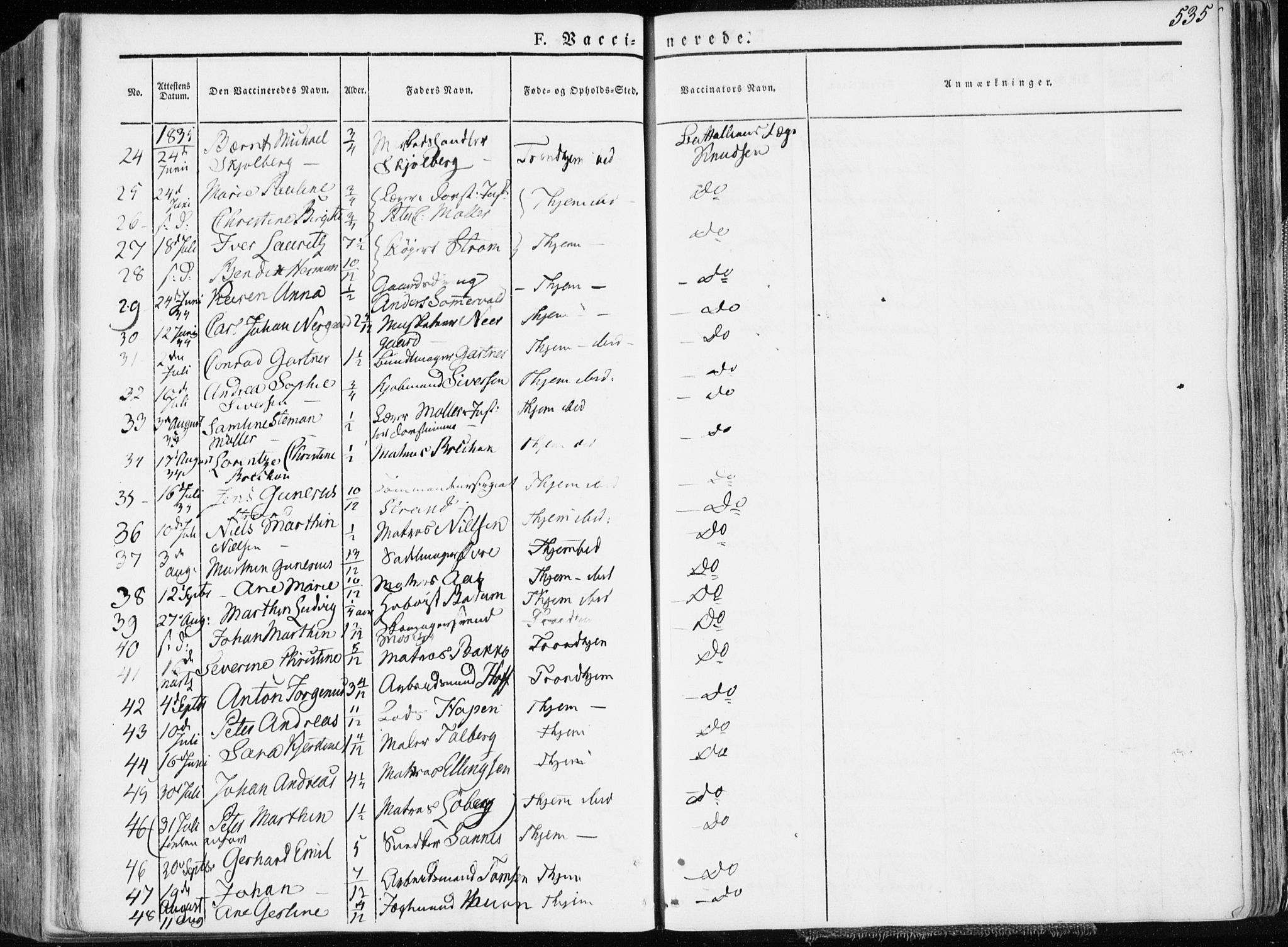 Ministerialprotokoller, klokkerbøker og fødselsregistre - Sør-Trøndelag, SAT/A-1456/601/L0047: Parish register (official) no. 601A15, 1831-1839, p. 535