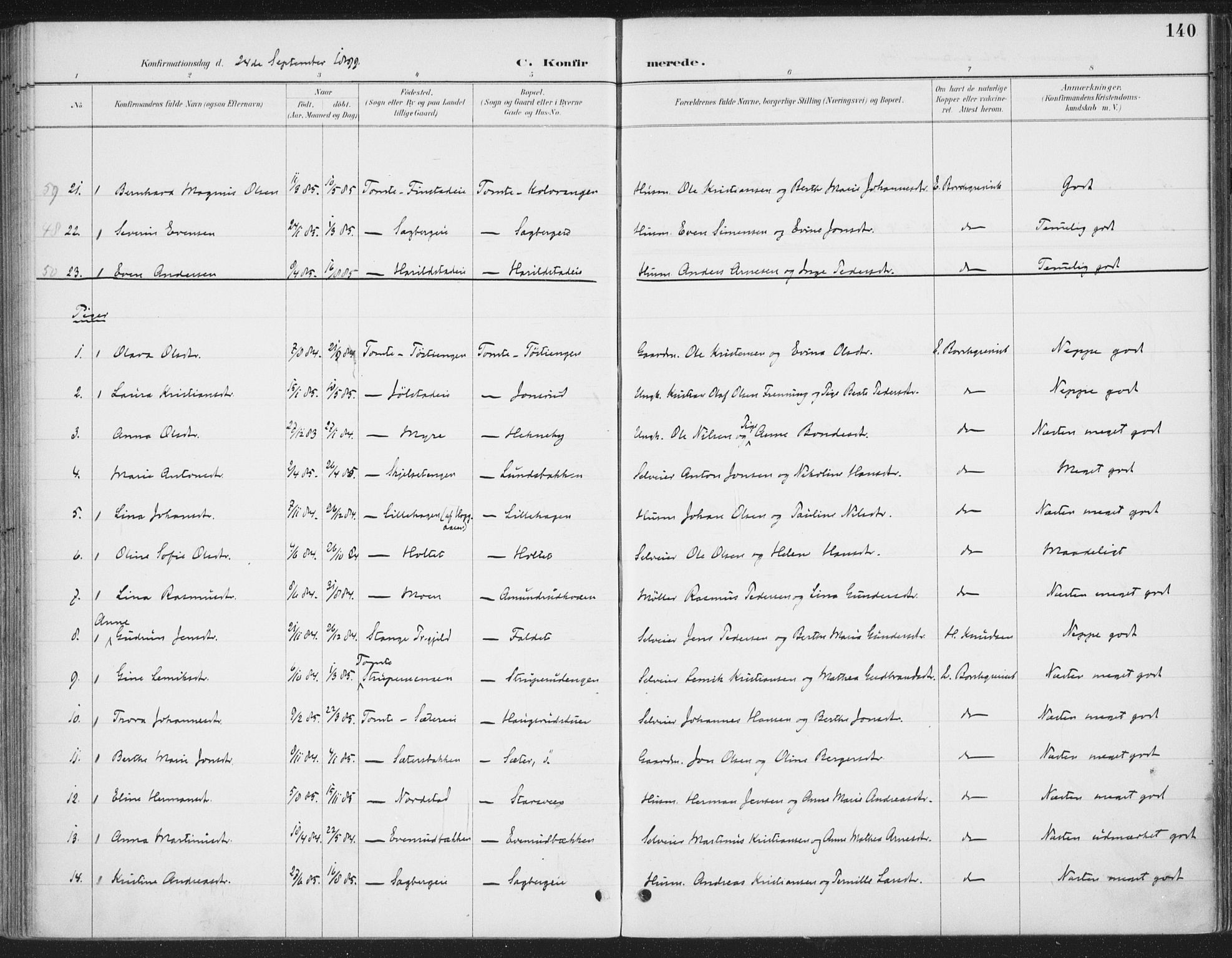 Romedal prestekontor, SAH/PREST-004/K/L0008: Parish register (official) no. 8, 1887-1905, p. 140
