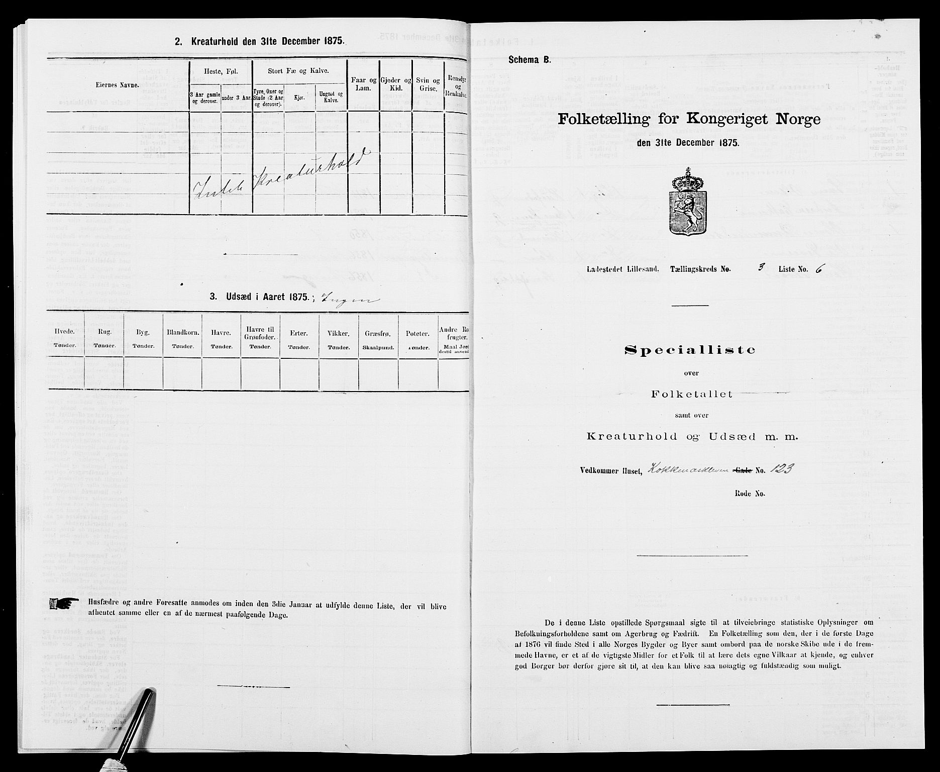 SAK, 1875 census for 0905B Vestre Moland/Lillesand, 1875, p. 214